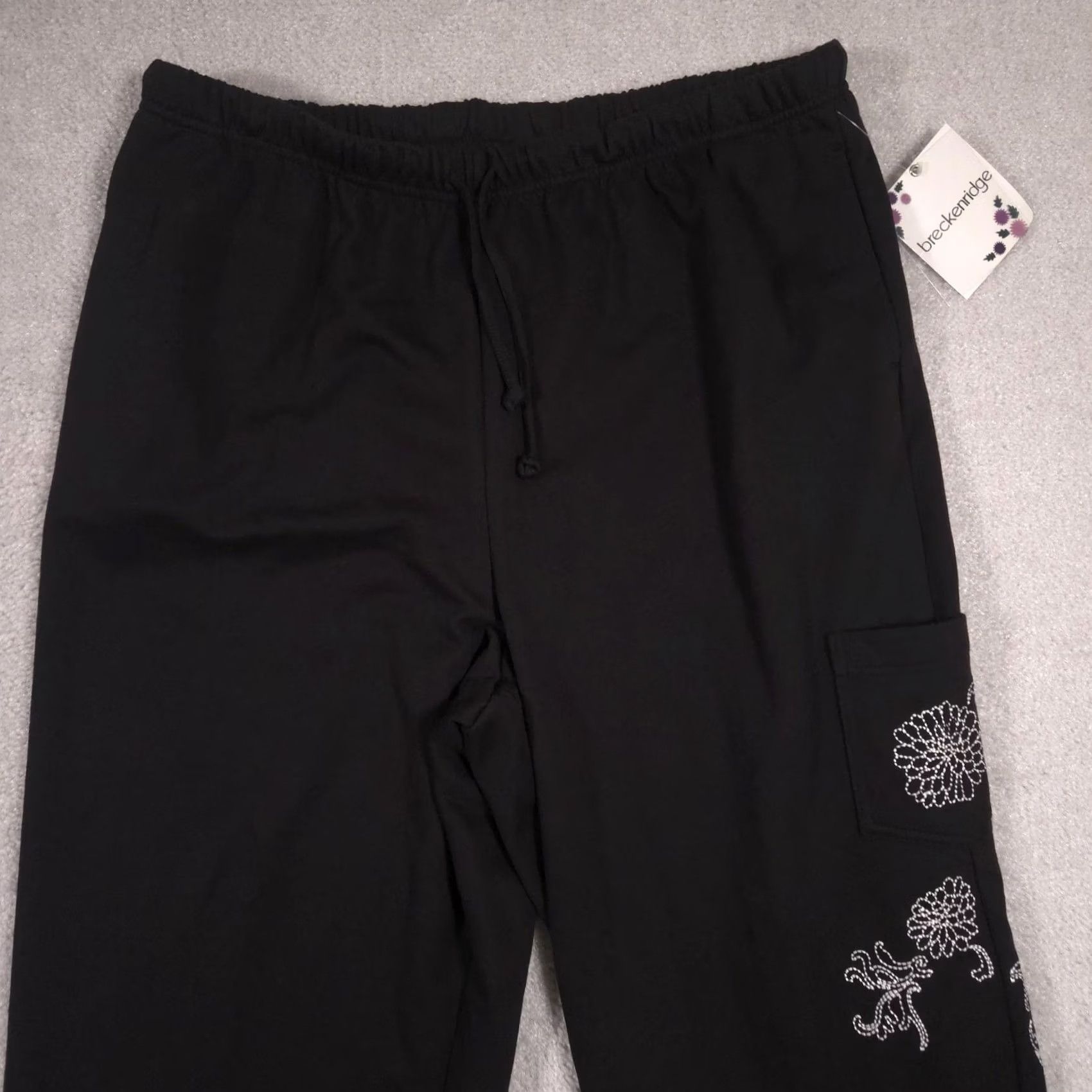 Vintage Breckenridge Sweatpants Womens XL Black Jersey Floral Rhinestone Fall Blooms Size XL / US 12-14 / IT 48-50 - 3 Thumbnail