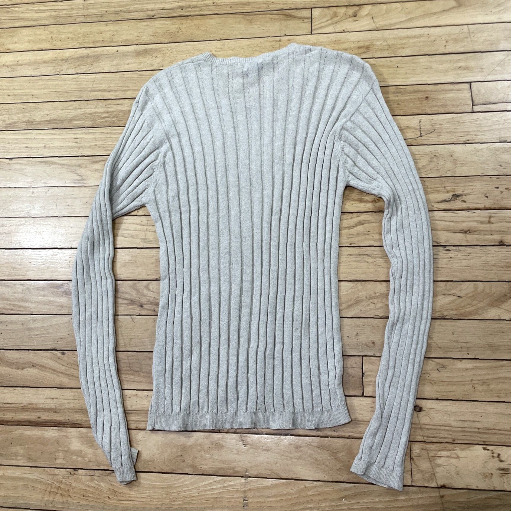 Kenneth Cole VINTAGE Kenneth Cole NY Ribbed Stretch Sweater Women M Tan Brown Minimal Western Vneck Shirt Size M / US 6-8 / IT 42-44 - 2 Thumbnail