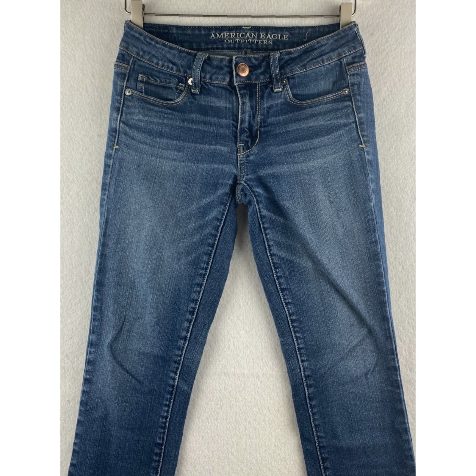 American Eagle Outfitters American Eagle Outfitters Jeans Womens 2 Denim Dark Wash Distressed Blue Skinny Stretch Size 28" / US 6 / IT 42 - 2 Thumbnail