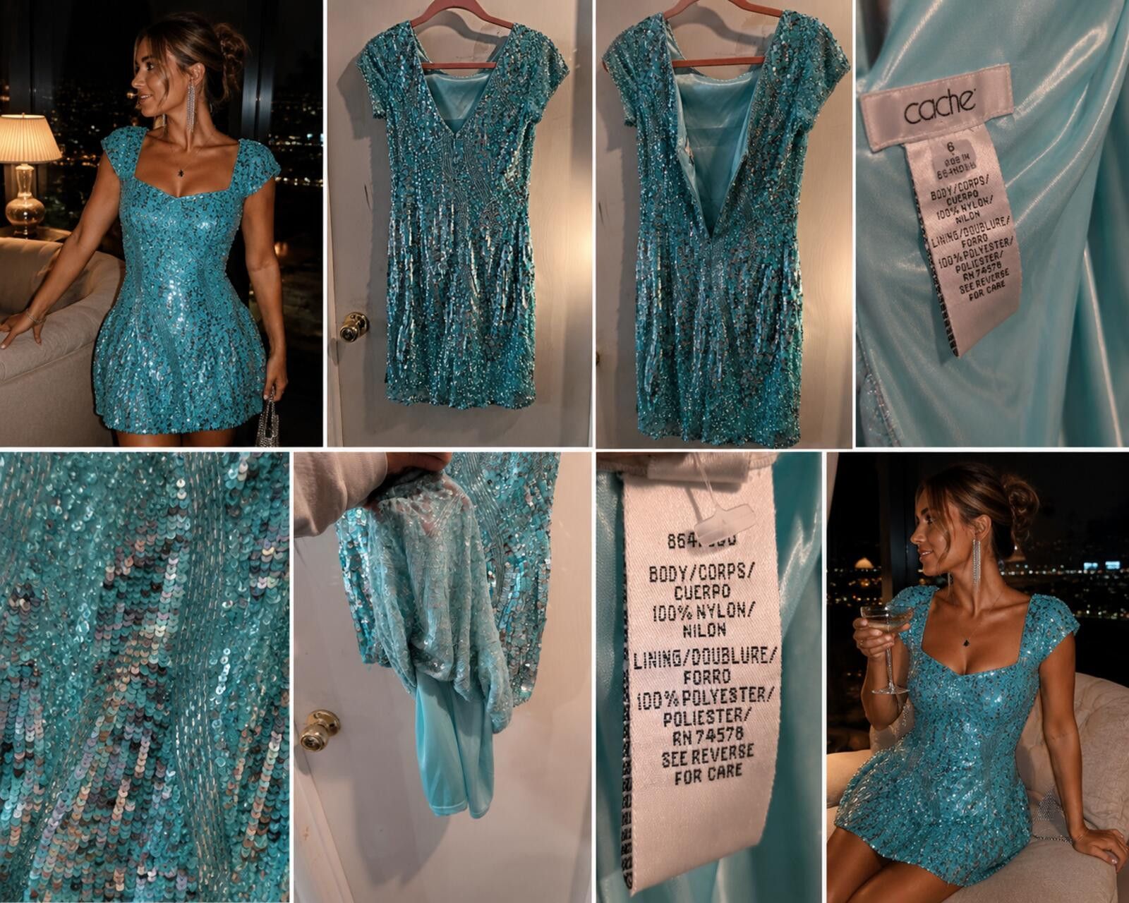 Other Cache Aqua Sequin Beaded Cocktail Sz 6 Mermaid Dress Size M / US 6-8 / IT 42-44 - 2 Thumbnail