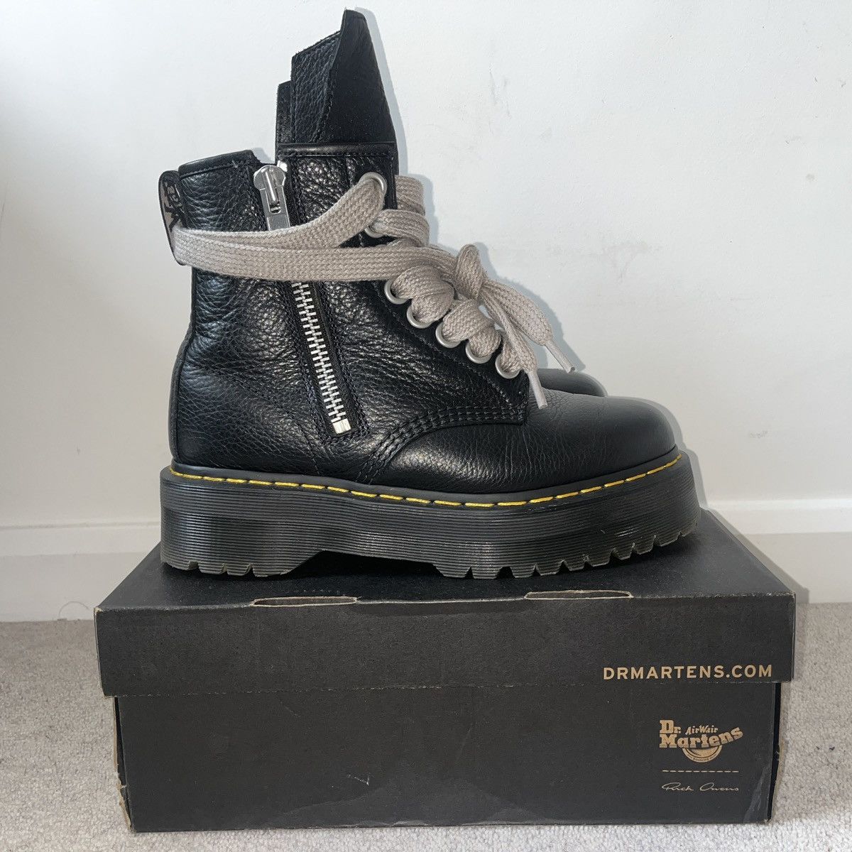 image of Dr Martens x Rick Owens Dr. Martens X Rick Owens Quad Sole Jumbo Lace Boot in Black, Men's (Size 9)