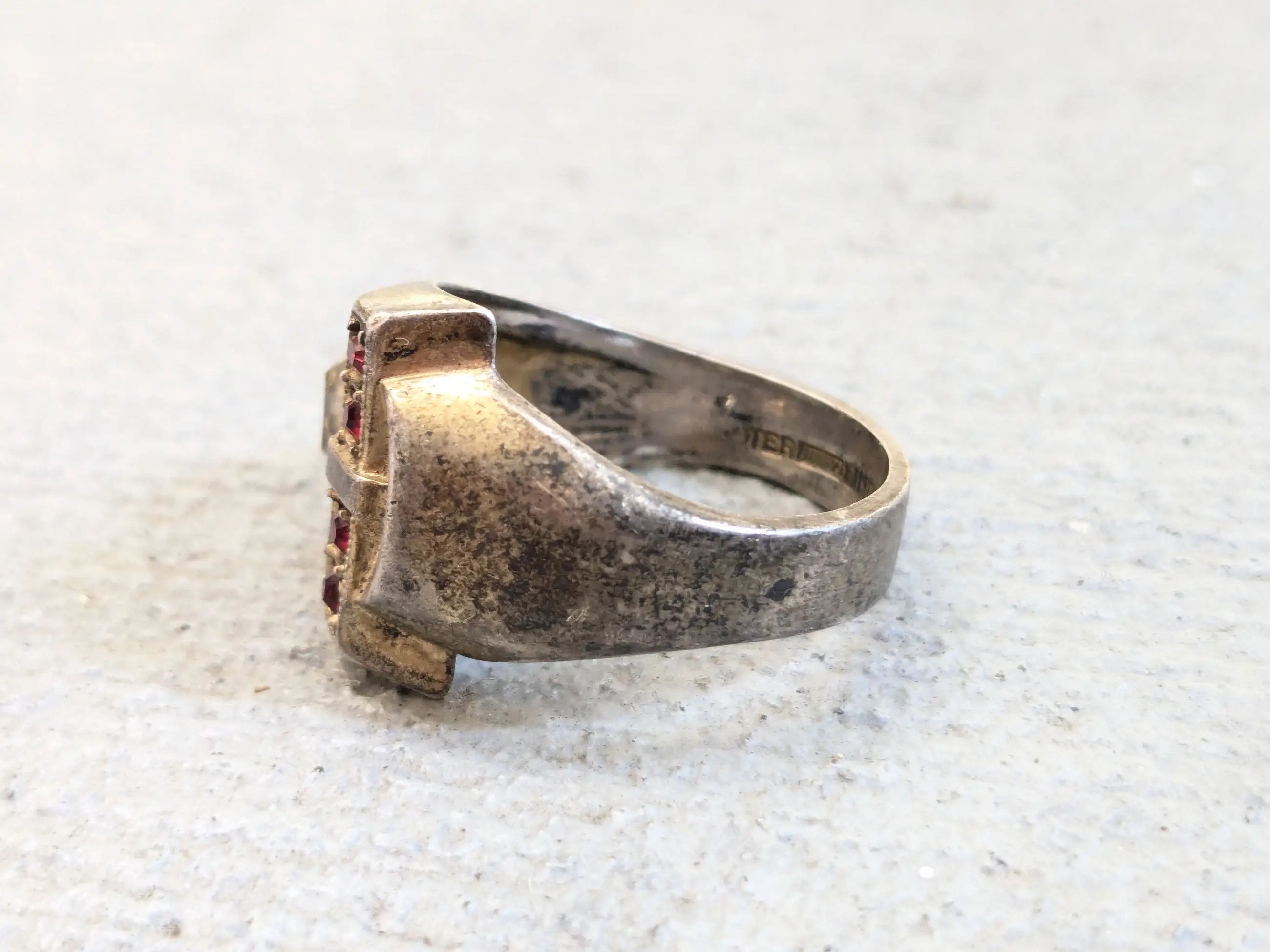 Sterling Silver Vintage Sterling Silver Ring 10.5 Glass Red Clear Theda Belt Size ONE SIZE - 3 Thumbnail