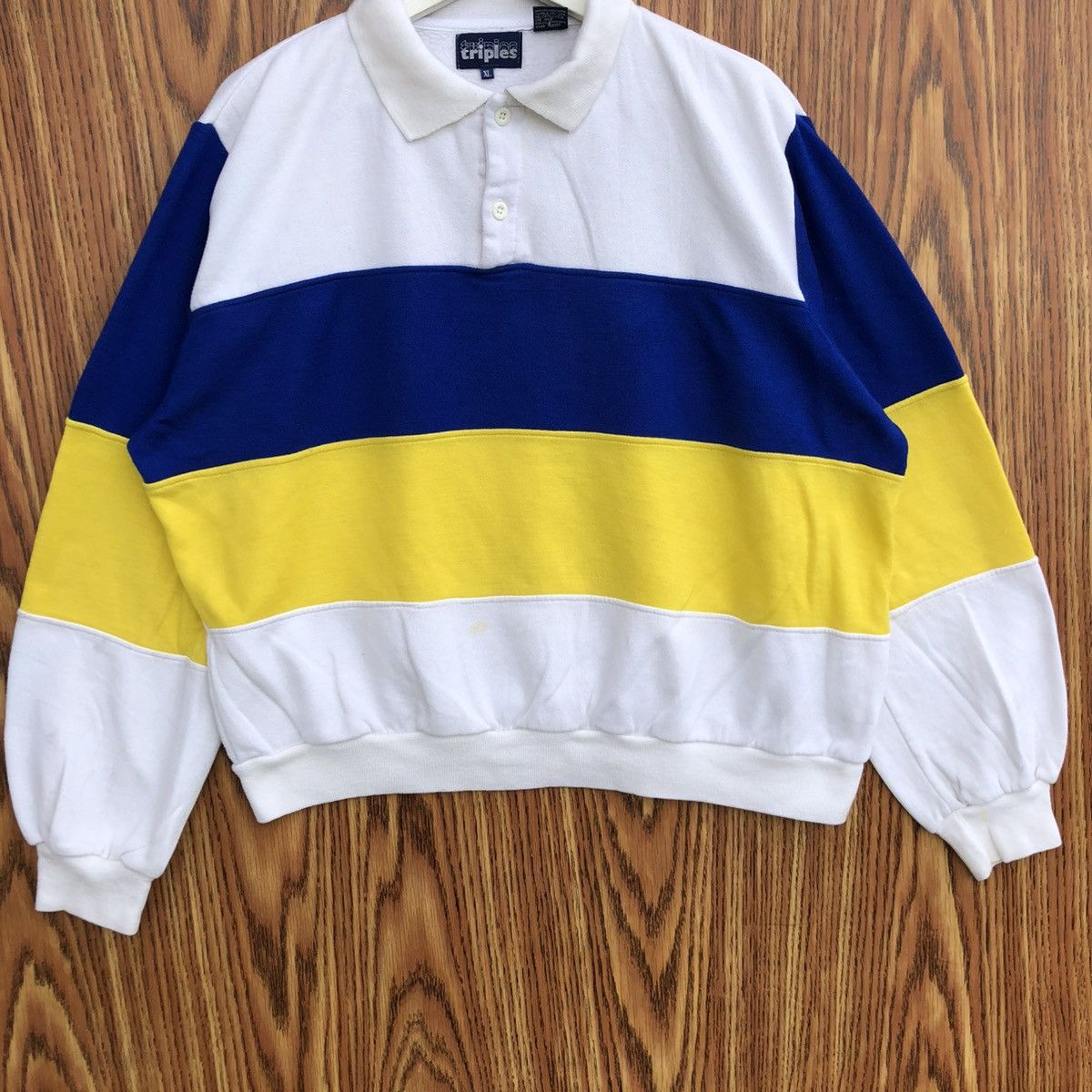 Vintage Vintage 90s Triples Polo Sweatshirt Stripe Pullover Size US XL / EU 56 / 4 - 4 Thumbnail