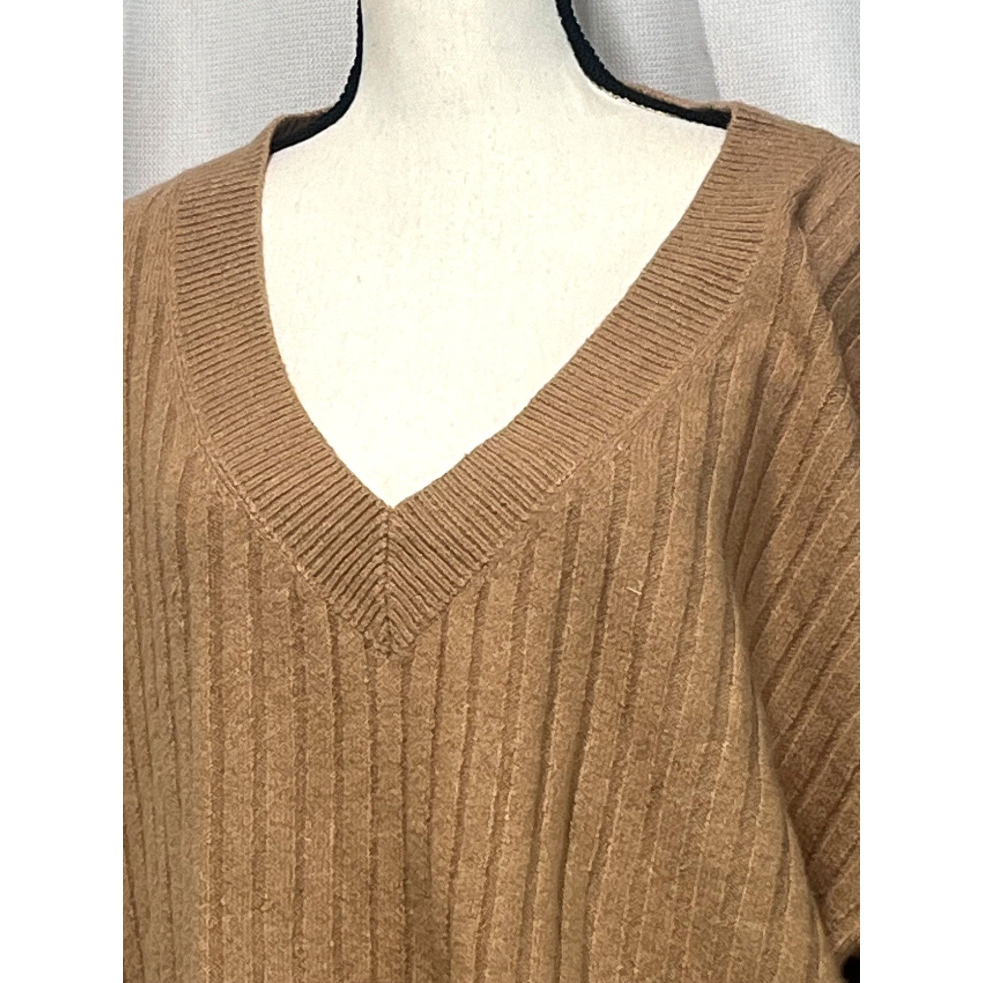 Other OPEN EDIT V-neck Rib Sweater In Tan Cartouche, Sz. XL Size XL / US 12-14 / IT 48-50 - 4 Thumbnail