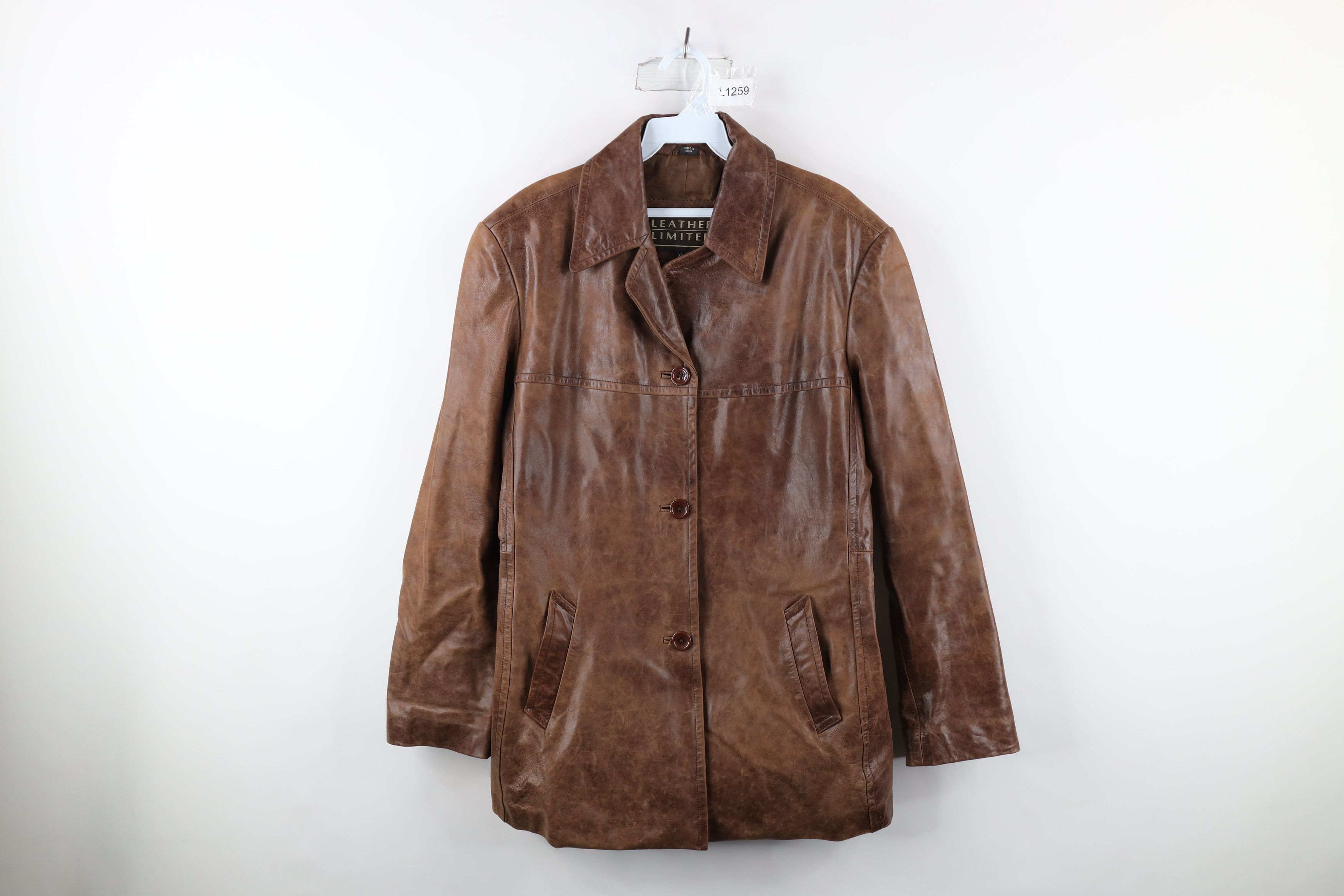 image of Vintage 90's Streetwear Full Button Leather Jacket Coat Brown, Women's (Size XL)