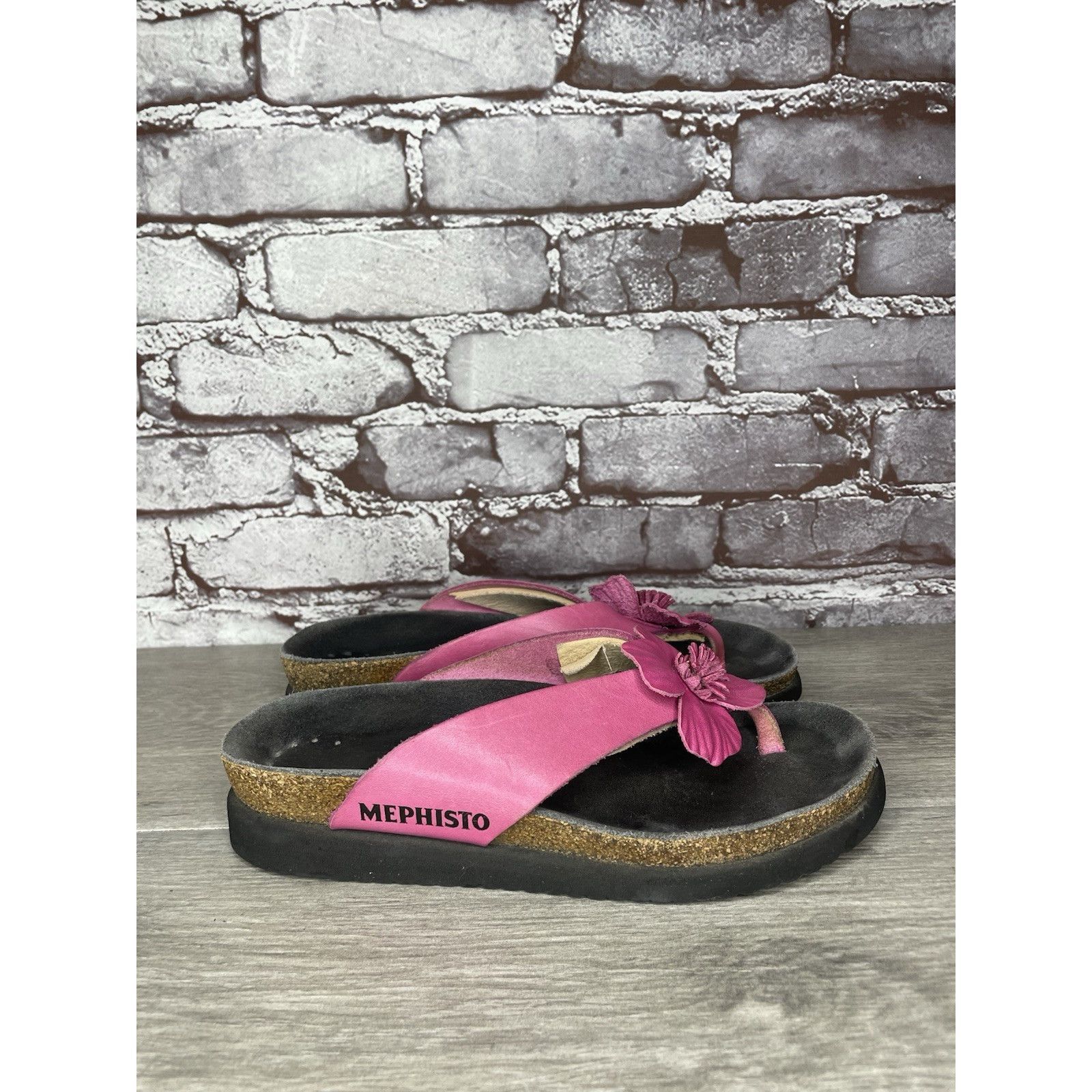 Mephisto Mephisto Violette Pink Leather Rose Flower Thong Cork Sandal Size US 6.5 / IT 36.5 - 4 Thumbnail