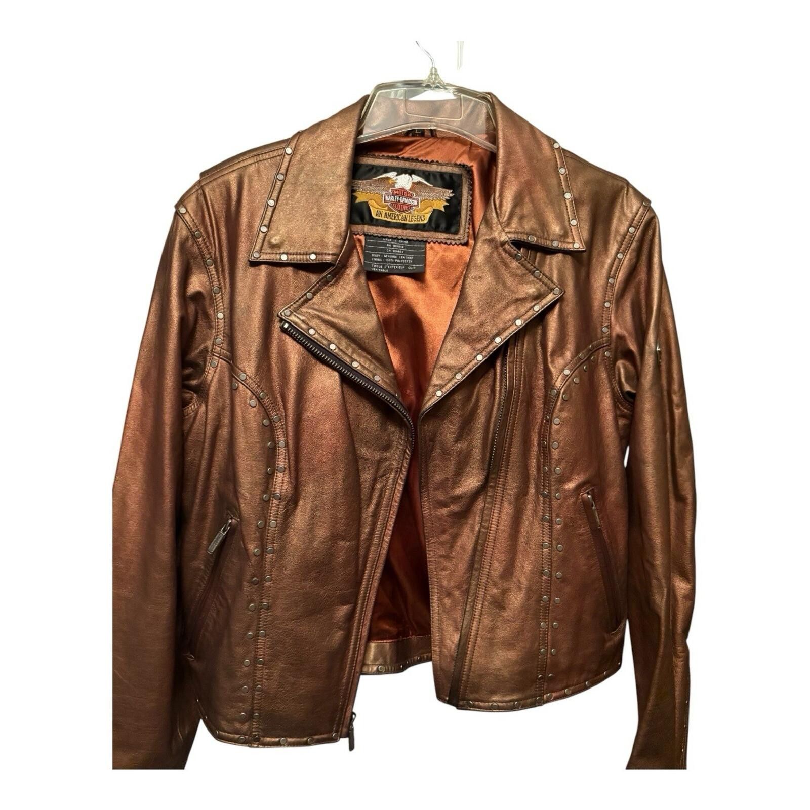 Harley Davidson Harley Davidson Jacket Bronze Leather Biker Riding Size L / US 10 / IT 46 - 1 Thumbnail
