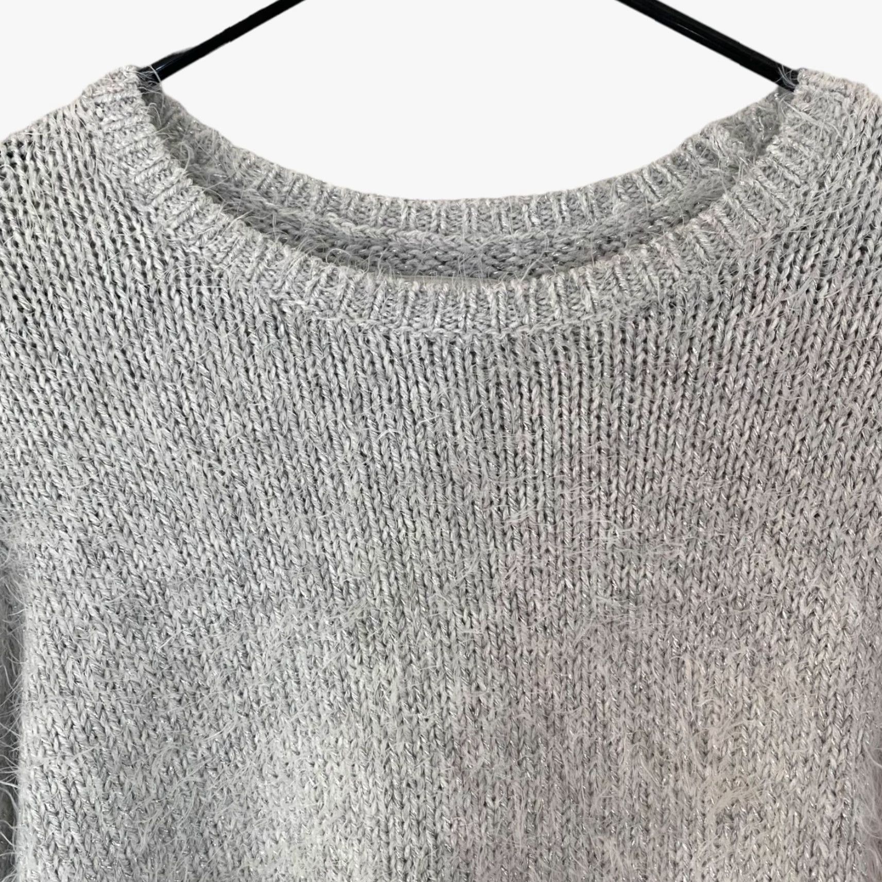 Abercrombie & Fitch Abercrombie & Fitch Cropped Fuzzy Sweater Women's Medium Gray Metallic Pullover Size M / US 6-8 / IT 42-44 - 5 Thumbnail