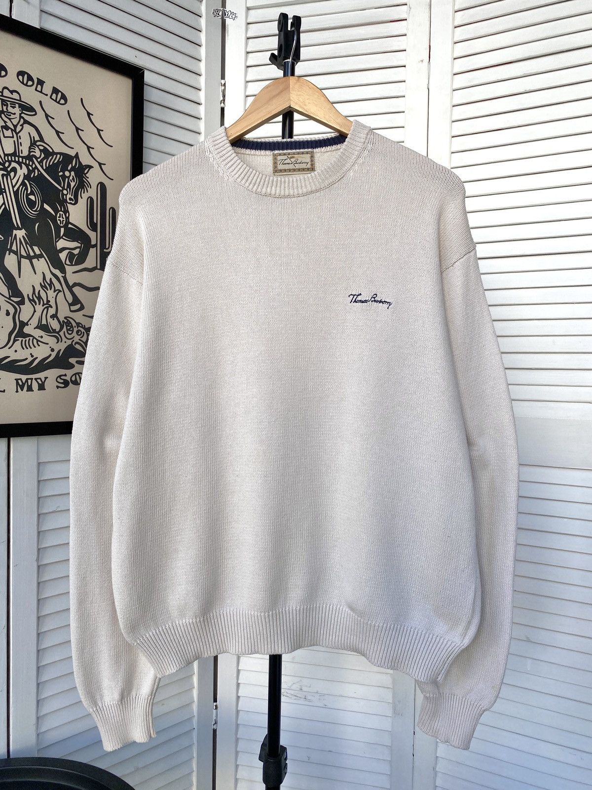 Burberry Luxury Vintage Vintage Thomas Burberry Knit Logo Baige Sweater Old Money Grailed