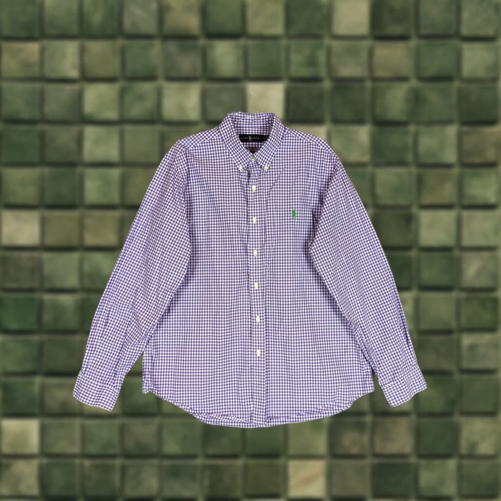 Polo Ralph Lauren Polo Ralph Lauren Shirt Mens XL Purple Gingham Button-Up Long Sleeve with Pony Logo Embroidered Pocket Classic Fit Size US XL / EU 56 / 4 - 1 Thumbnail