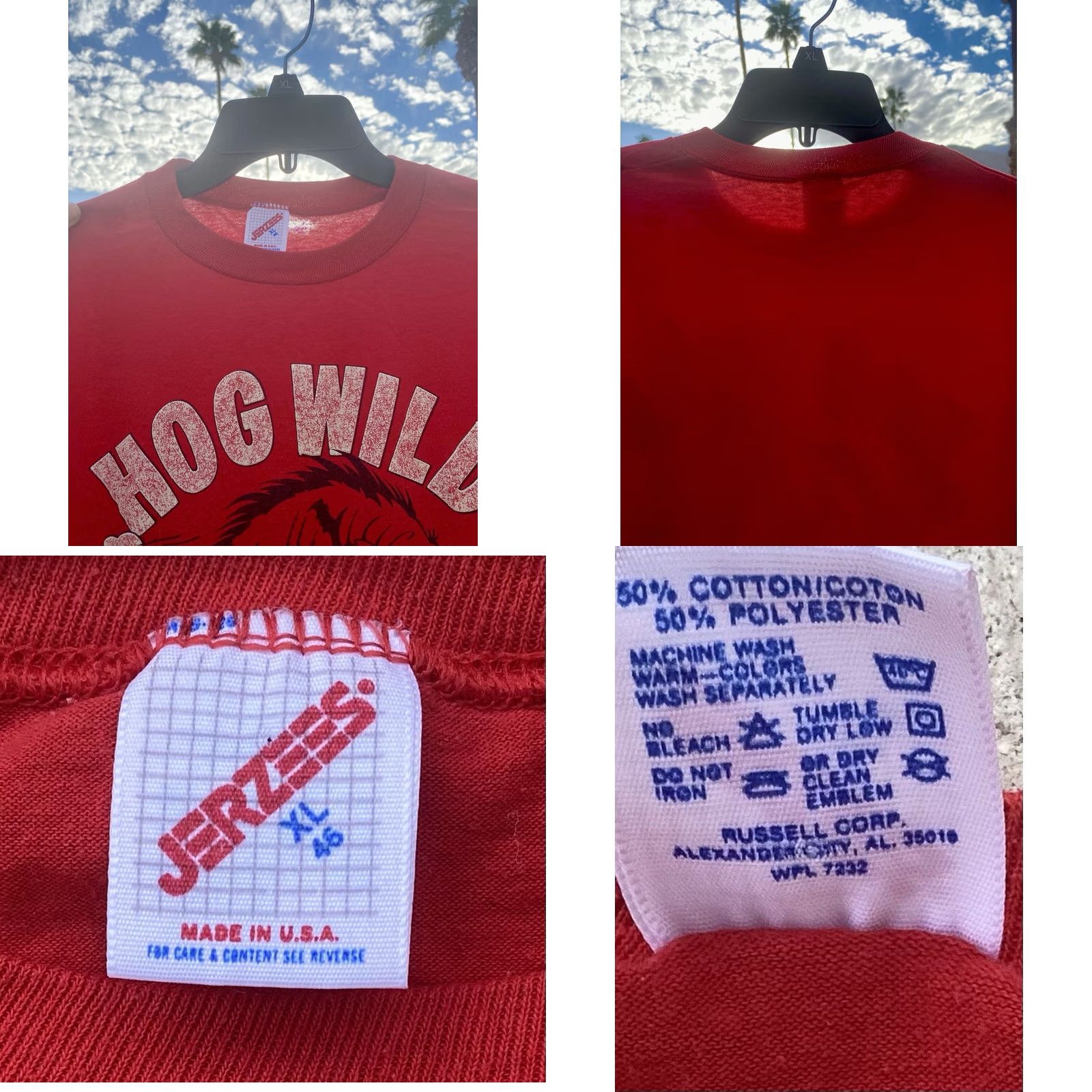 Jerzees VINTAGE Hog Wild Razorbacks Graphic Tee T-Shirt Single Stitch Sleeves Sz XL Red Size US XL / EU 56 / 4 - 8 Thumbnail