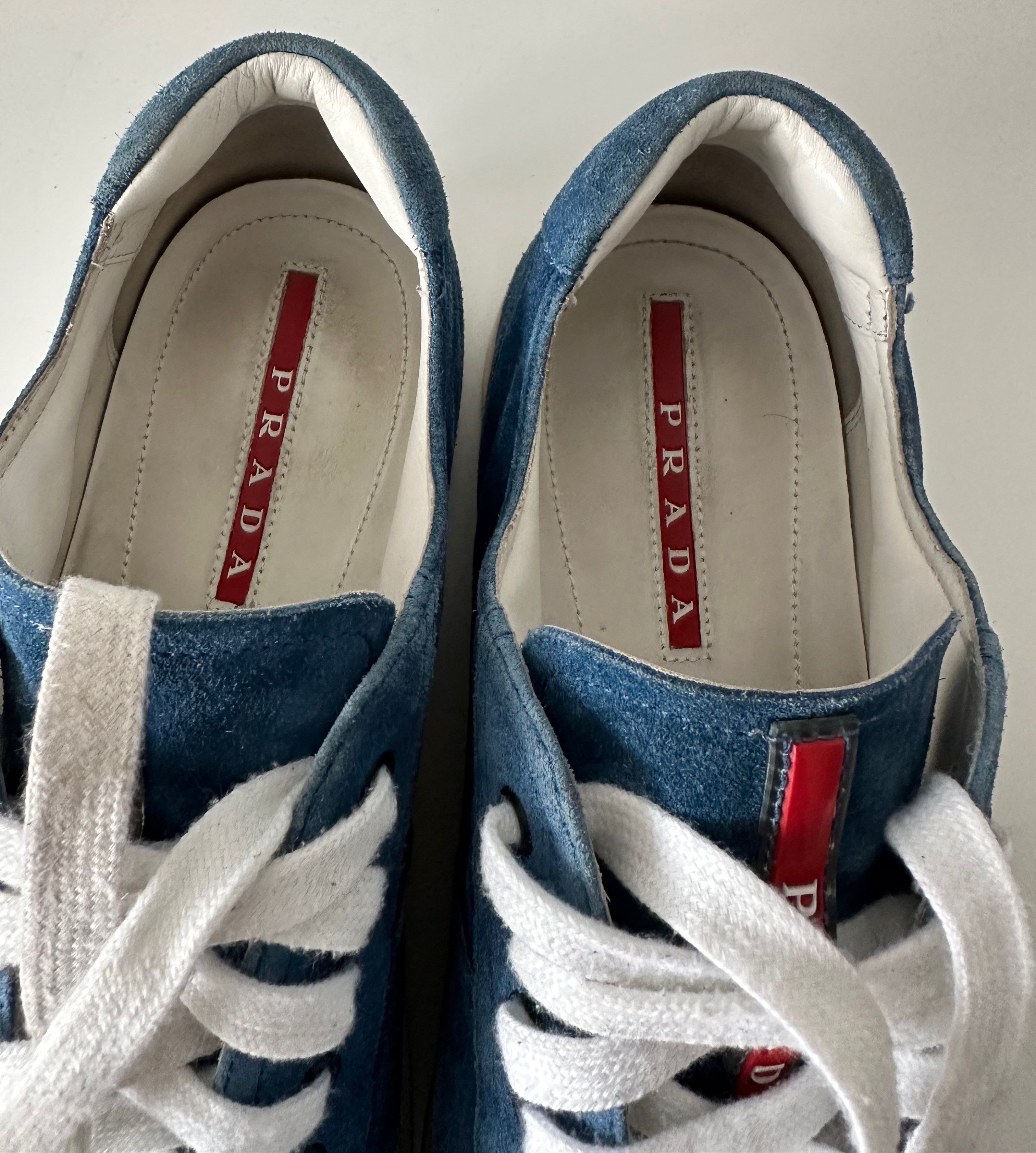 Leather × Prada Prada low top sneakers blue suede sneakers