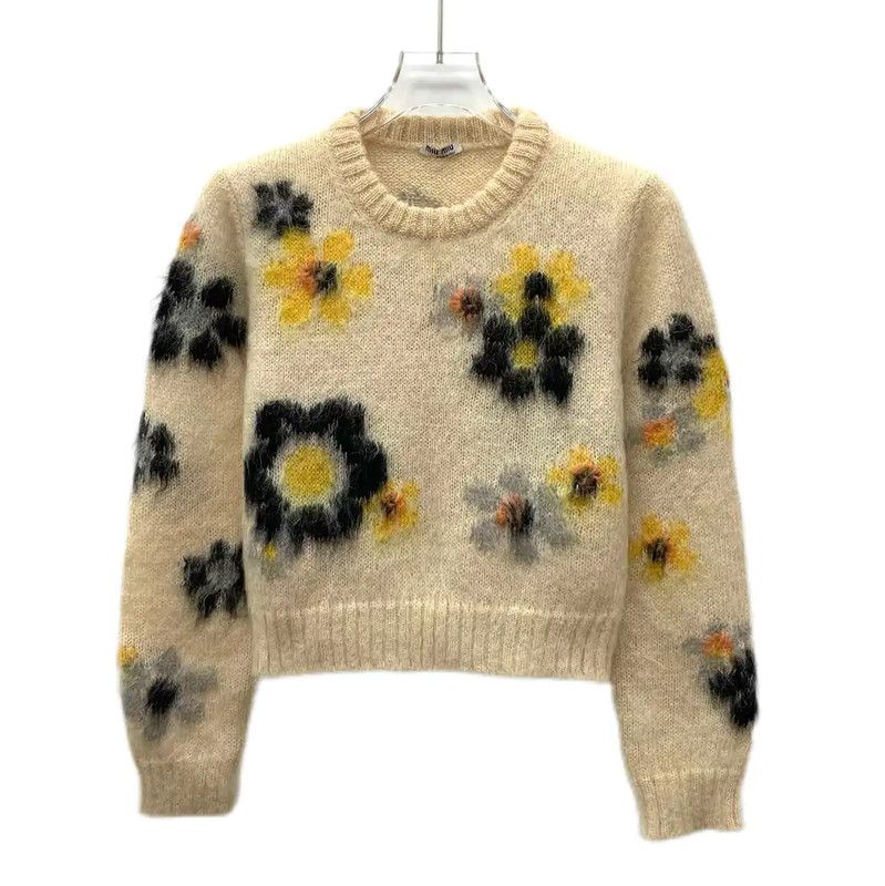 Miu Miu Miu Miu Yellow Mohair Floral Sweater 0089 Size S / US 4 / IT 40 - 1 Thumbnail