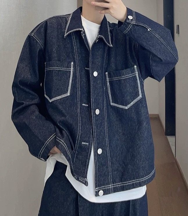 Outdoor retro fashion y2k contrast thread denim jacket