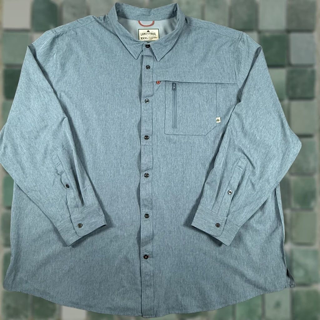 Vintage Lake & Trail Shirt Mens 3XL Blue Long Sleeve Outdoor Hiking Pocket Button-Up Size US XXL / EU 58 / 5 - 1 Thumbnail