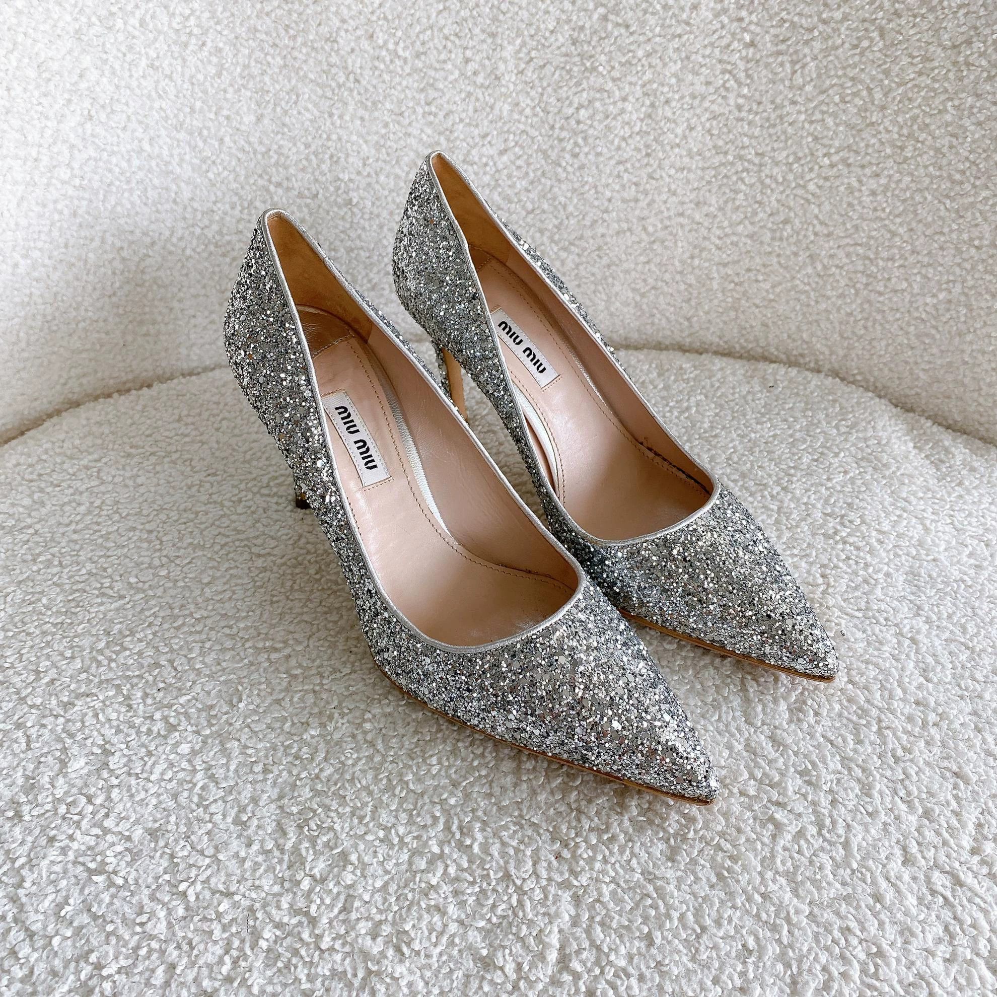 Miu Miu MIU MIU Silver Sequin High Heels Women's Size 37 Size US 6.5 / IT 36.5 - 3 Thumbnail