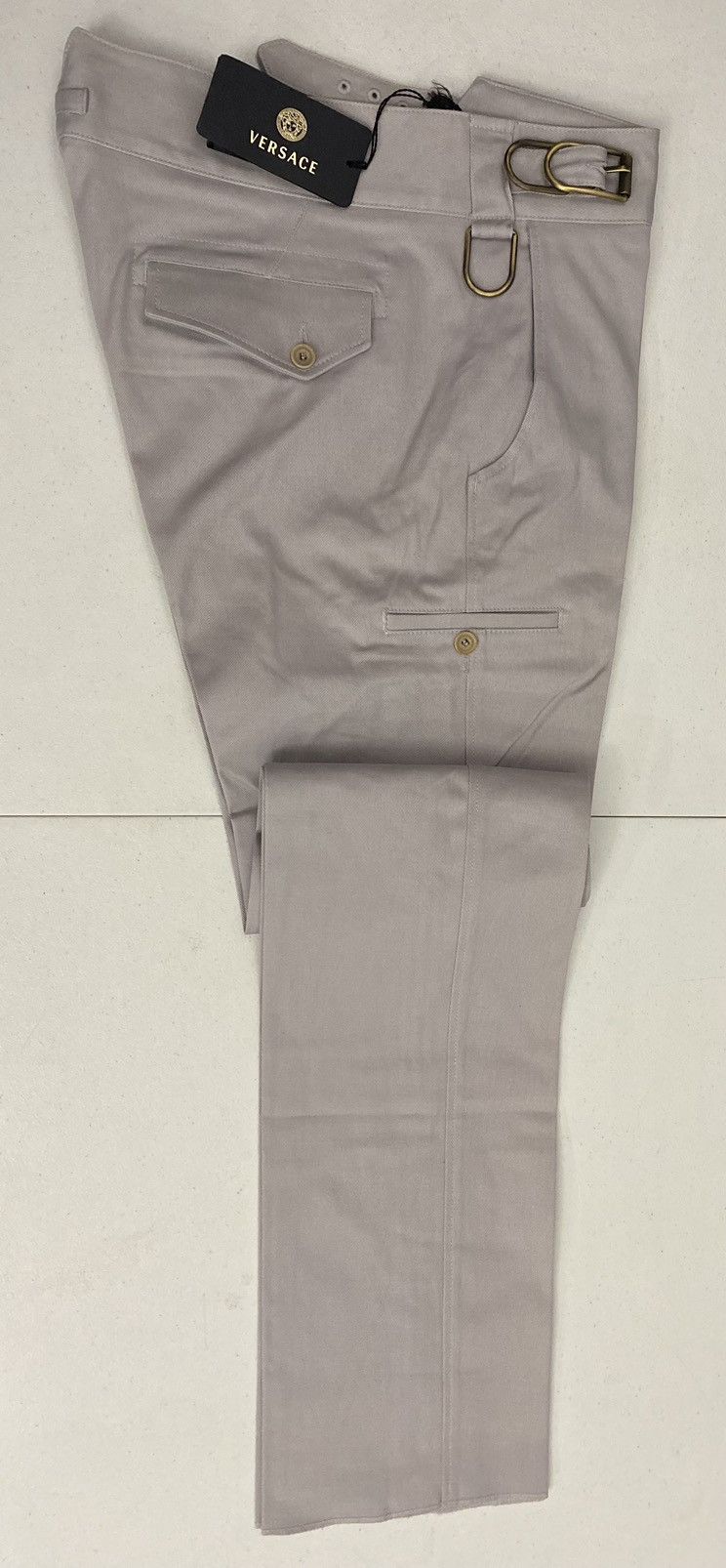 Versace Versace 🇮🇹 Smoke Purple Twill Brass Buckle Cargo Pants 50 NEW Size US 34 / EU 50 - 7 Thumbnail