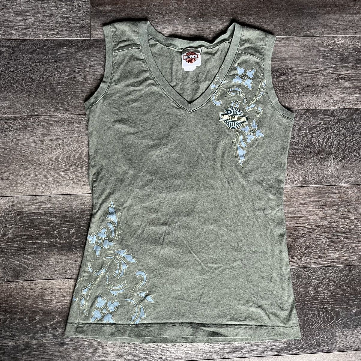 Harley Davidson Vintage 2000s Harley Davidson Flower V Neck Sleeveless Tank Size L / US 10 / IT 46 - 1 Thumbnail