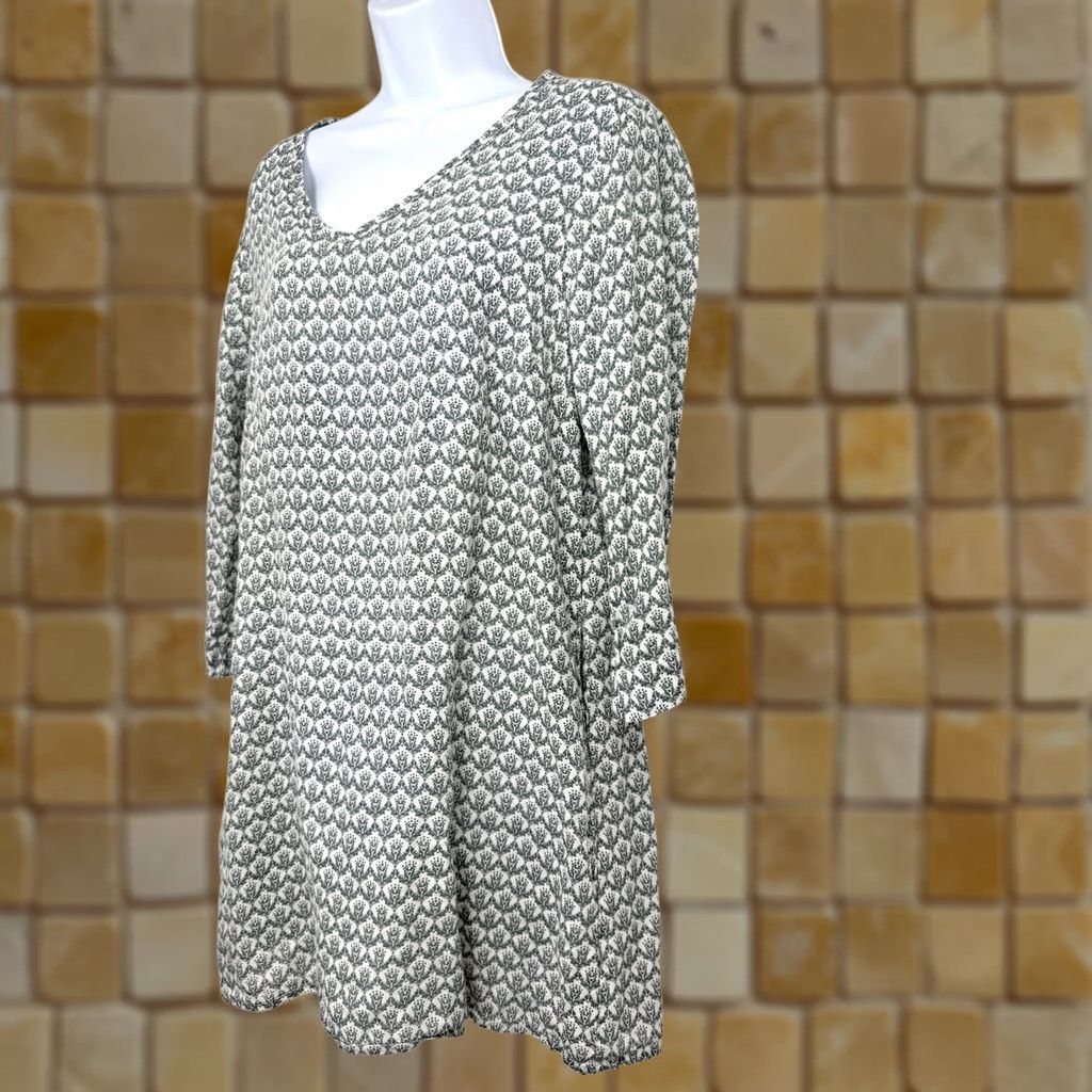 FLAX FLAX Tunic Dress Womens S Floral 3/4 Sleeve V-Neck Knee Length Multicolor Linen Woven Casual Summer Spring Girls Womens Size S / US 4 / IT 40 - 1 Thumbnail