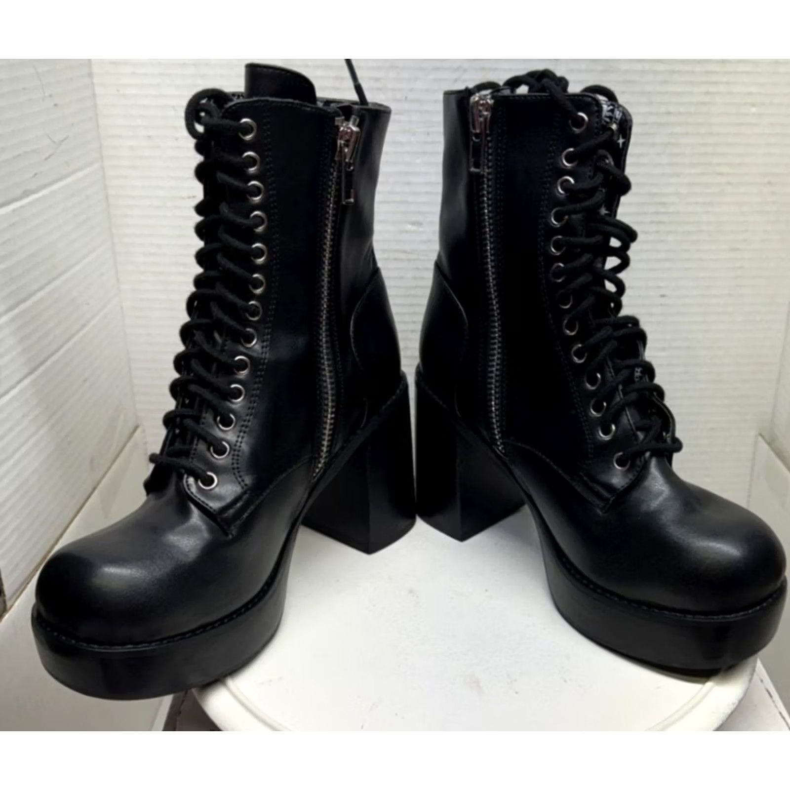 Dolls Kill Dolls Kill The Craft Boots Goth Mood Black Platform 3.75 Heels Lace Zip Women 7M Size US 7 / IT 37 - 6 Thumbnail