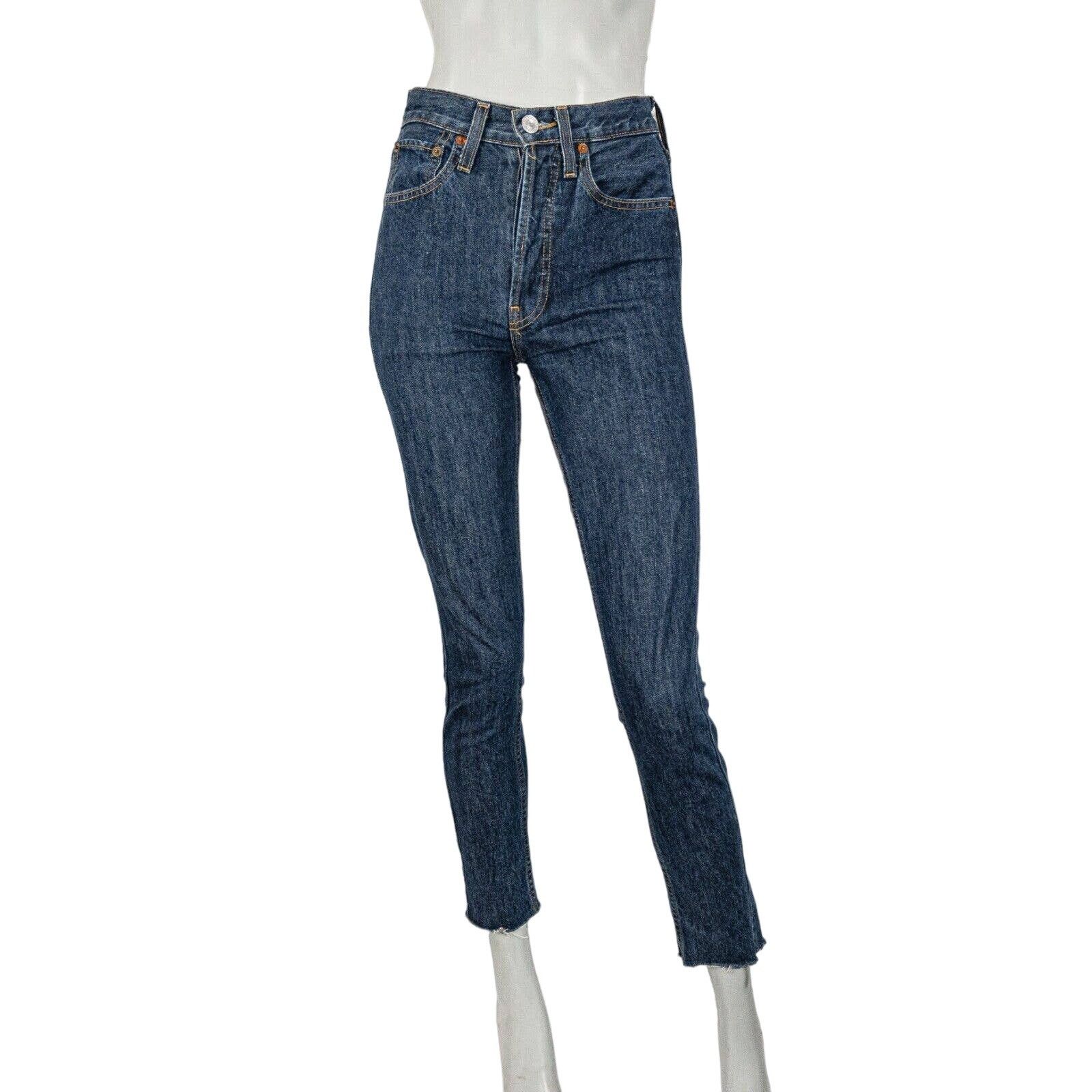 image of Redone Re/done Originals High Rise Rigid Crop Jeans Dark Wash in Blue, Women's (Size 24)