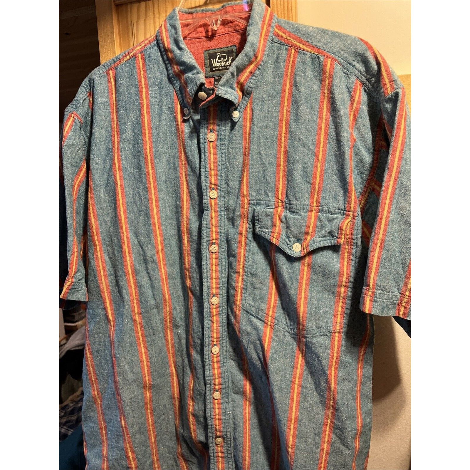 Woolrich Woolen Mills Woolrich VTG Shirt Mens XL blue Red striped button outdoors Size US XL / EU 56 / 4 - 7 Thumbnail