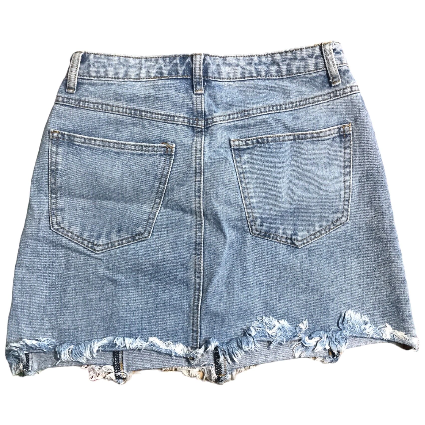 Denime Sadie & Sage Blue Denim Cut Off Mini Skirt Womens Small Raw Hem Button Fly Skirt Bohemian Hippie American Size 28" / US 6 / IT 42 - 2 Thumbnail