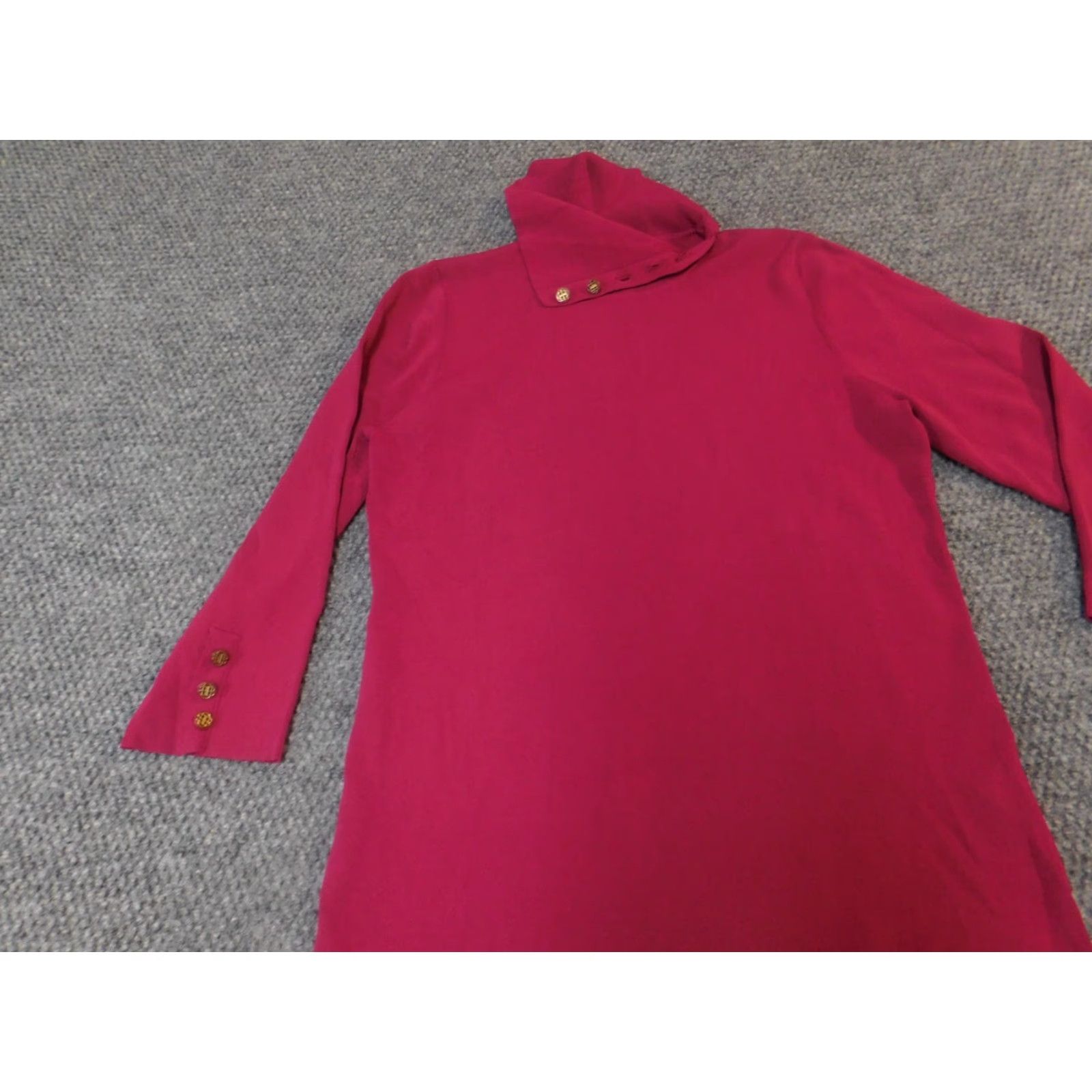 Vintage Dana Buchman Womens Sweater L Purple Pullover Turtleneck Cap Sleeve Long Sleeve Knit Polyester Button Stretch Regular Modern Women's Pullover Size L / US 10 / IT 46 - 3 Thumbnail
