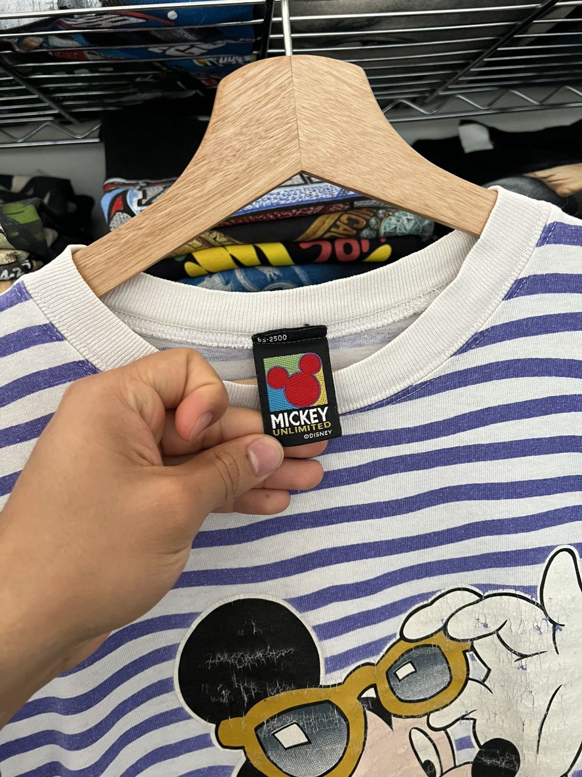 Disney 90s Mickey Mouse Striped Tee Size US L / EU 52-54 / 3 - 3 Thumbnail