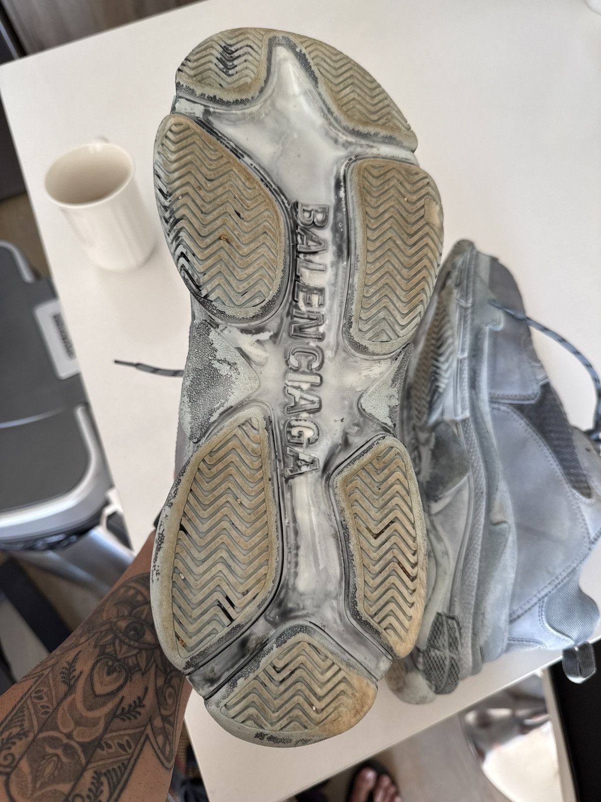 Balenciaga Balenciaga Triple S grey distressed sneakers Size US 12 / EU 45 - 10 Thumbnail