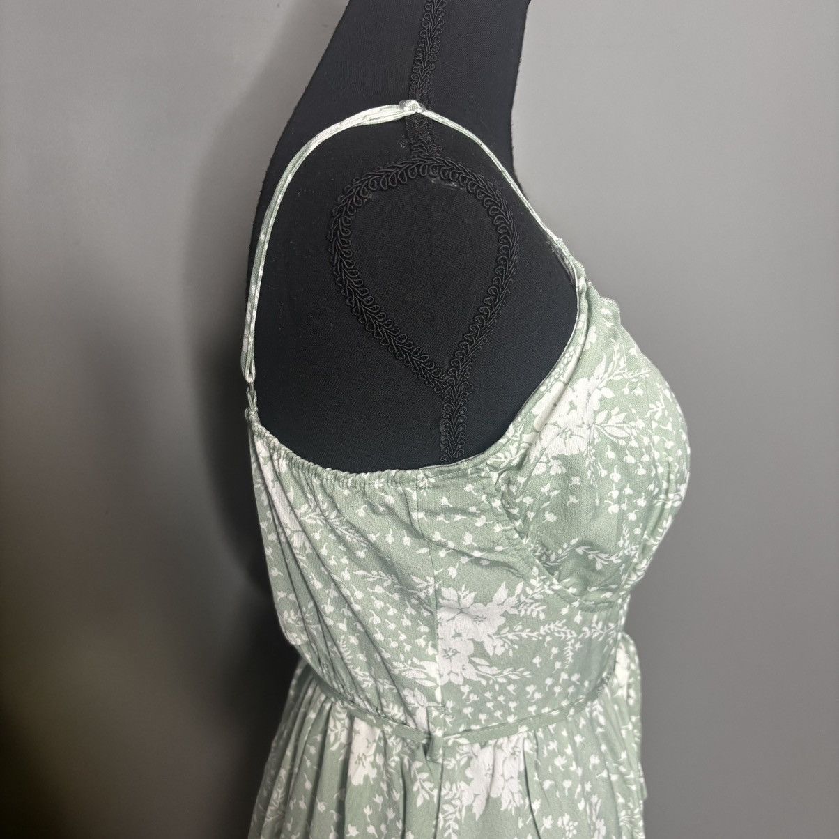 Vintage SIMPLEE-Casual Green Sling Print Midi Dress-XS Size XS / US 0-2 / IT 36-38 - 4 Thumbnail