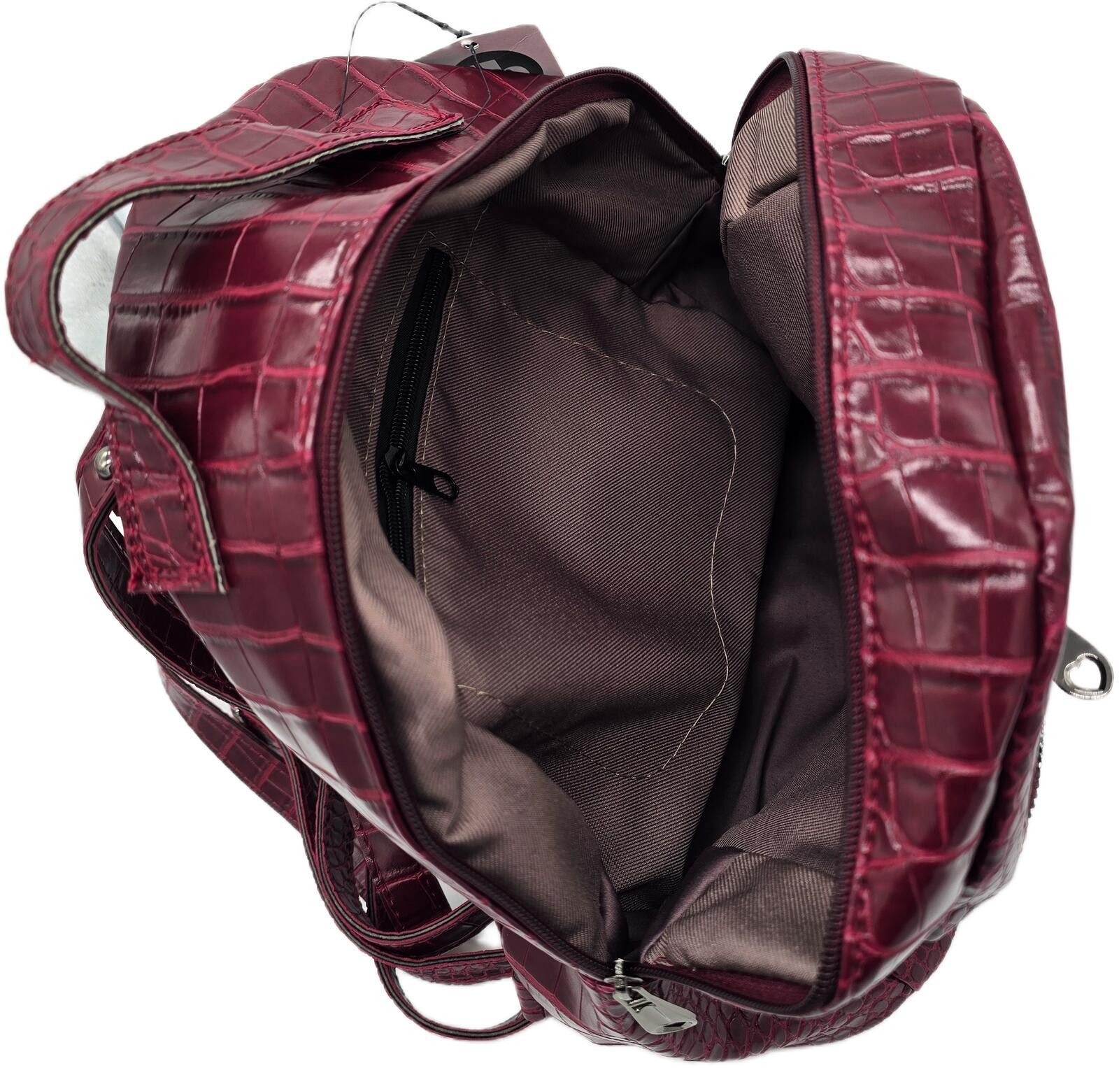 The Unbranded Brand Elegant Burgundy Faux Crocodile Leather Backpack Size ONE SIZE - 8 Thumbnail