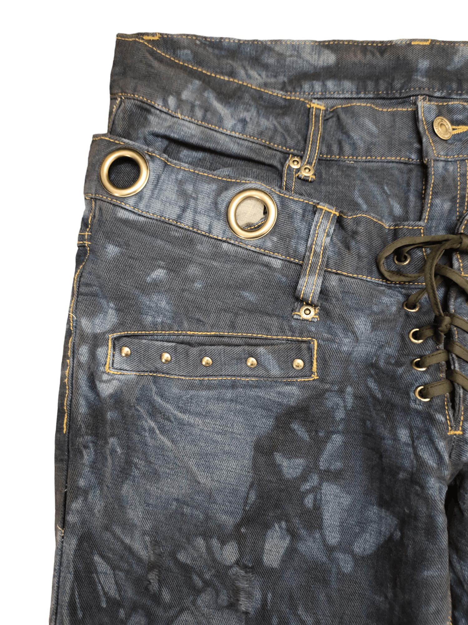 Japanese Brand PPFM Inspire Japanese Double Waist Distressed Dye Jeans 35 Size US 35 - 7 Thumbnail