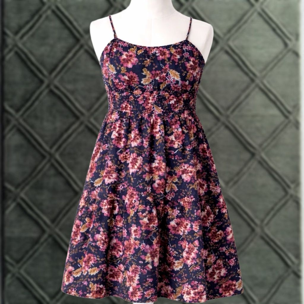 Old Navy Old Navy Midi Dress Women's Size Large Blue Floral Linen Tiered Sundress Bohemian 90s Fashion Size L / US 10 / IT 46 - 1 Thumbnail