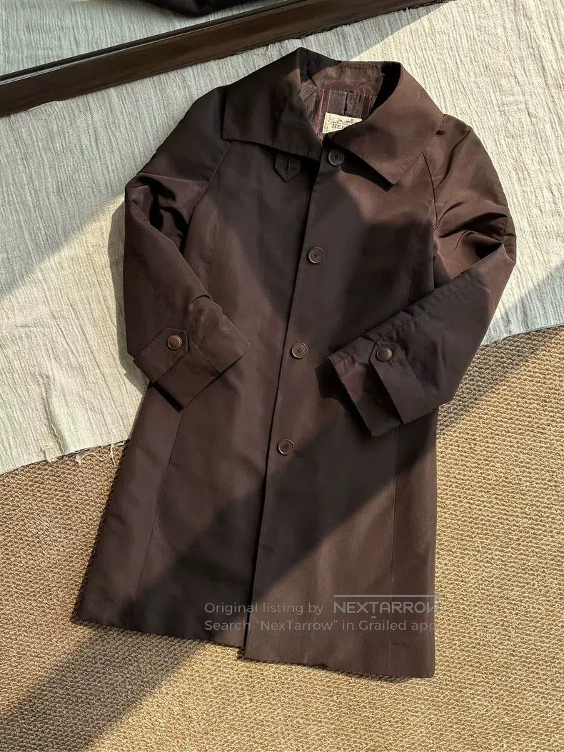 Hermes Hermes Vintage Silk Hidden Button Long Trench Coat, Dark C Size S / US 4 / IT 40 - 1 Thumbnail