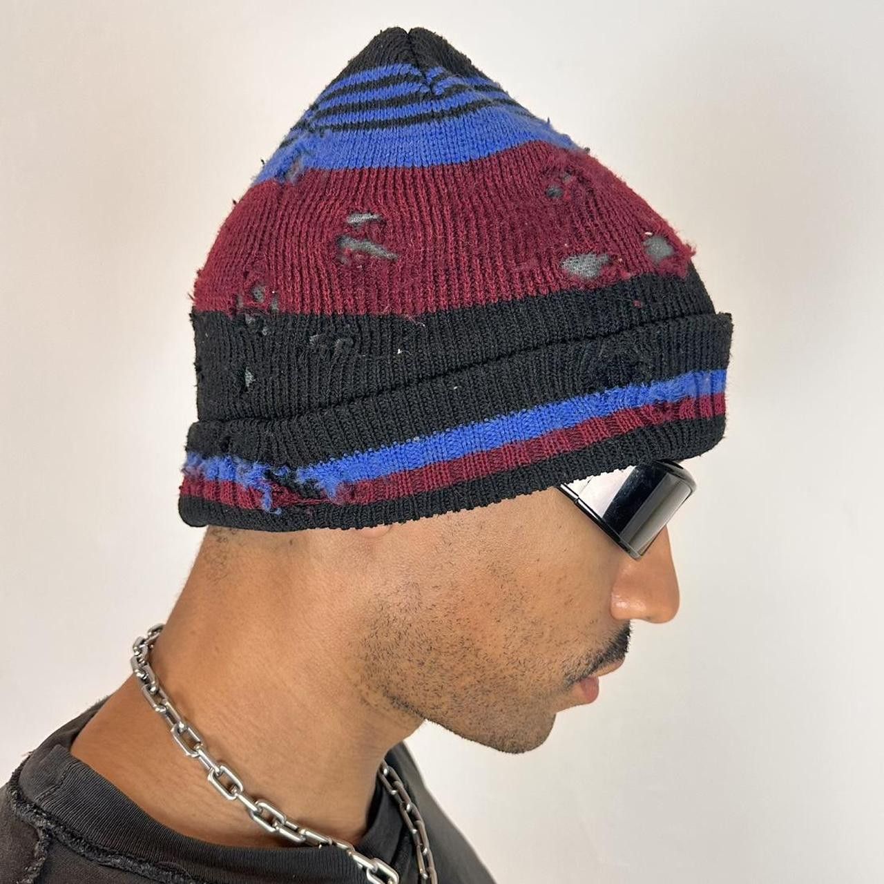 Other ASTROBOI* Burgundy/Black/Blue Striped Grunge Beanie Size ONE SIZE - 7 Thumbnail