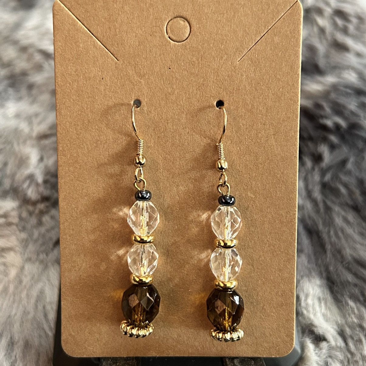 Handmade Handcrafted vintage bead brown topaz faceted glass earrings Size ONE SIZE - 3 Thumbnail