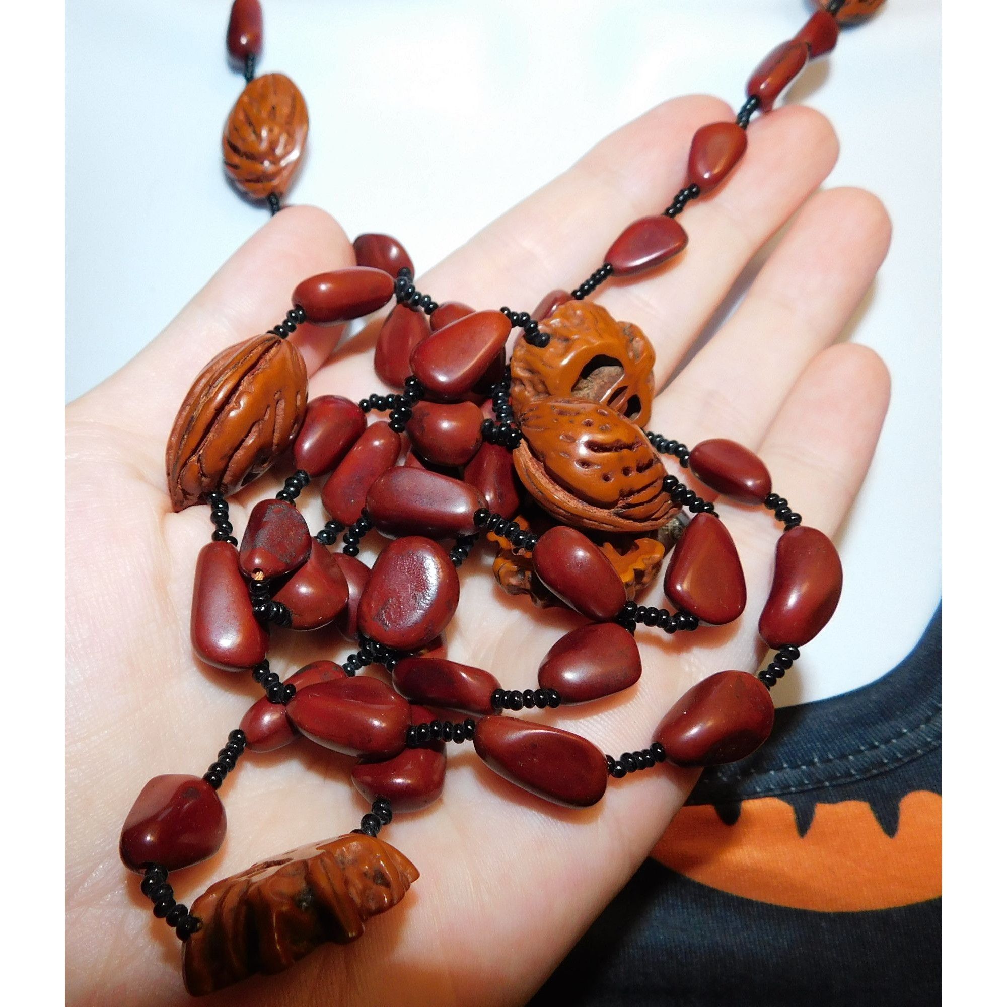 Other Rustic Nature Inspired Peach Pit Stone And Glass Beaded Neck Size ONE SIZE - 6 Thumbnail