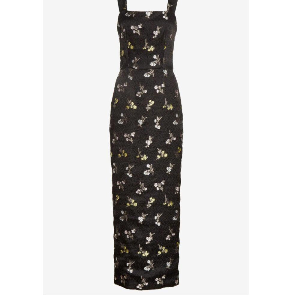 St. John St John K12RWD2 Caviar Multi Silk Floral Black Midi Dress Size XS / US 0-2 / IT 36-38 - 4 Thumbnail