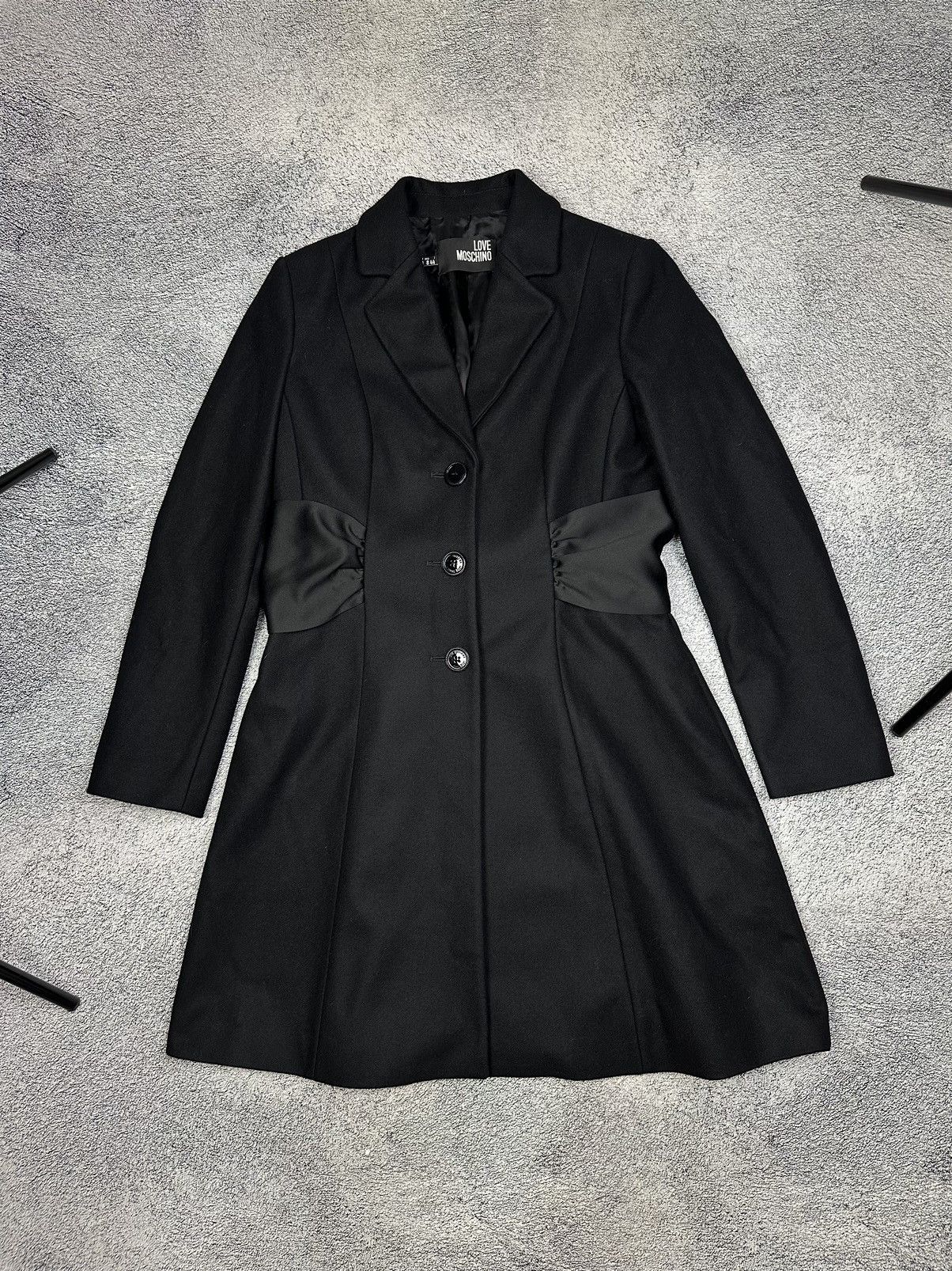 image of Love Moschino Black Wool Jackets & Women's Coat (Size Medium)