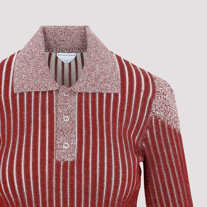 Bottega Veneta o1loc1c0324 728433 Ribbed Cotton Polo in Red/Grey Size XS / US 0-2 / IT 36-38 - 2 Thumbnail