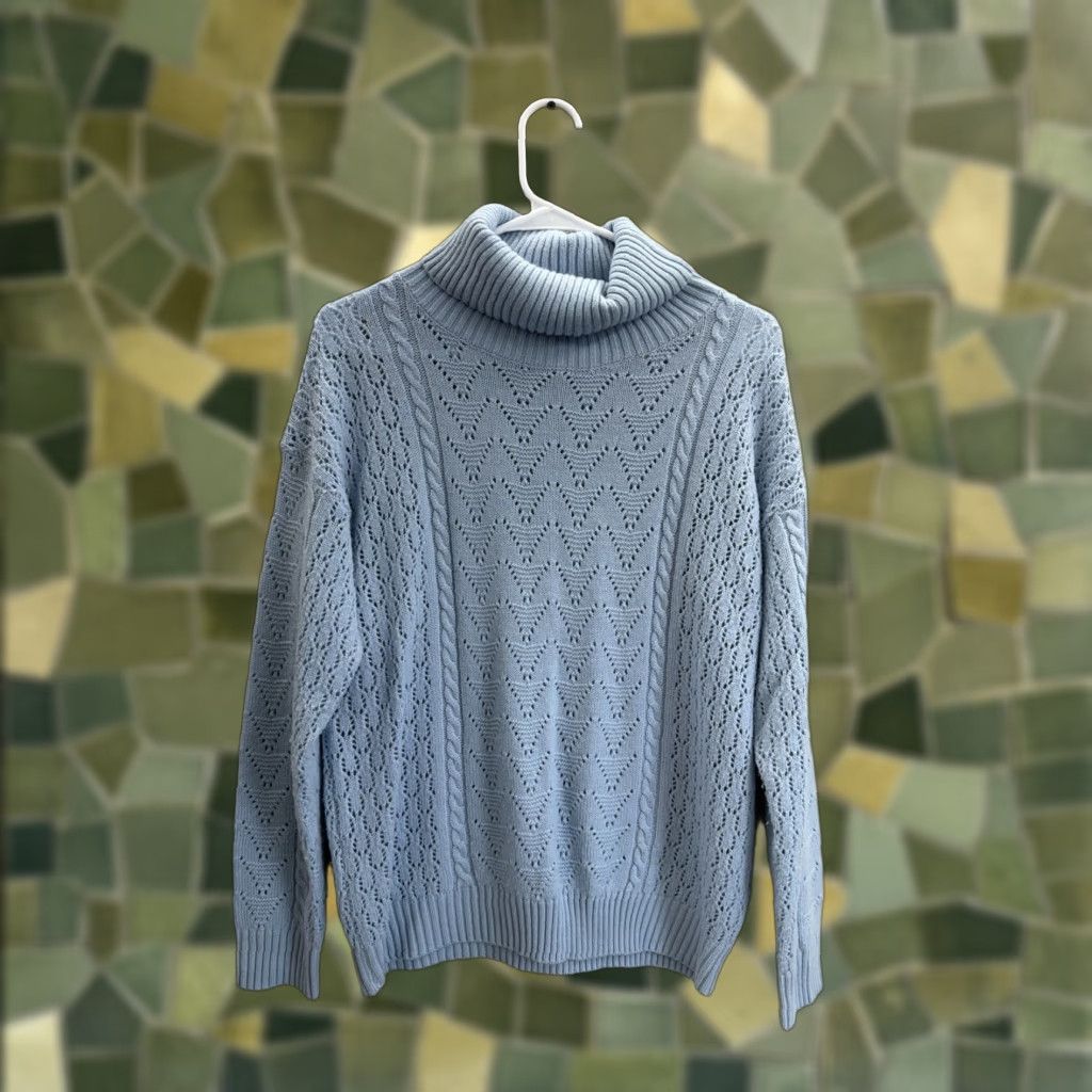 Vintage Unbranded Womens Sweater Size Large Blue Open Knit Long Sleeve Turtleneck Size L / US 10 / IT 46 - 1 Thumbnail