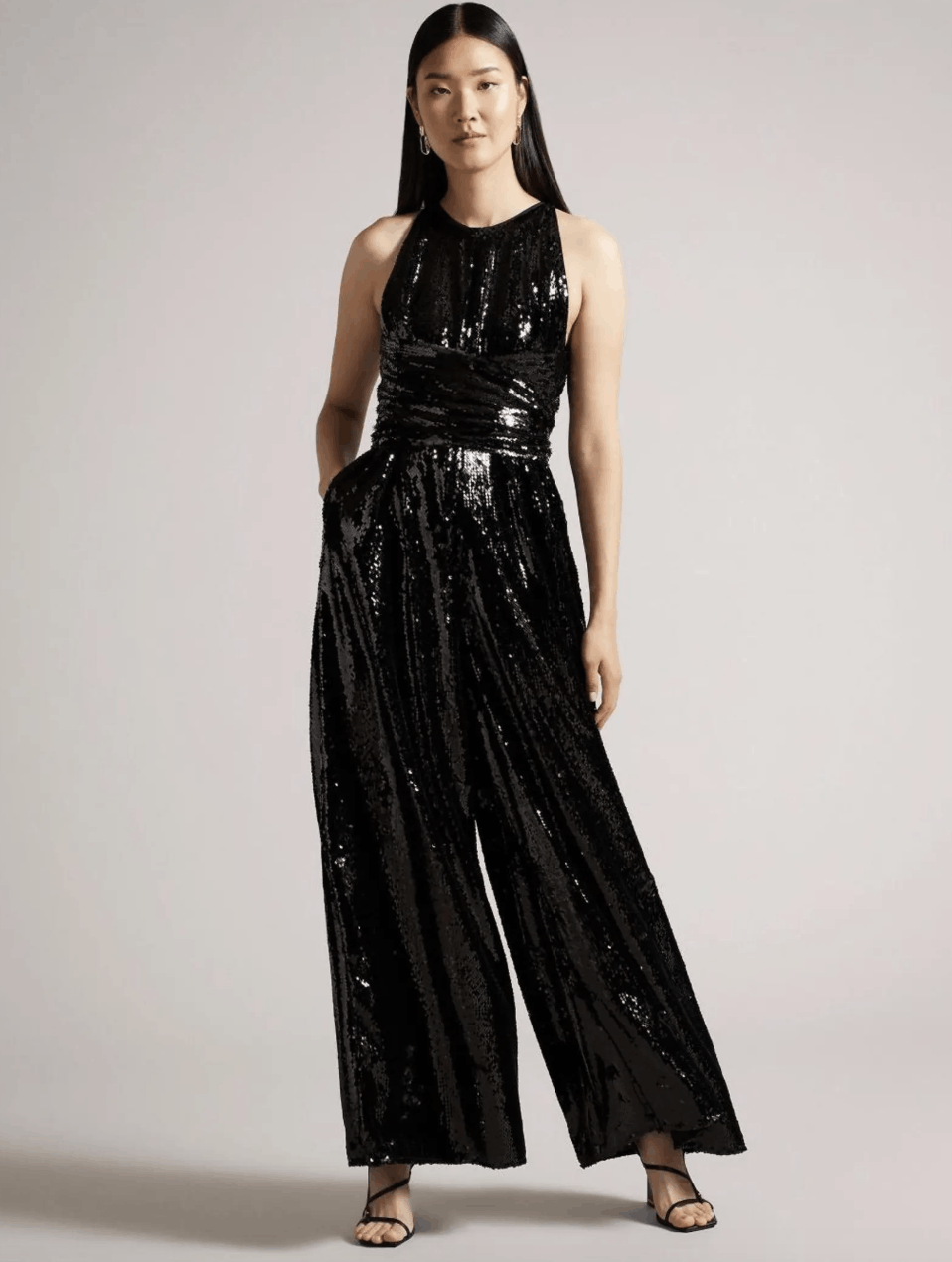 Ted Baker Ted Baker Vivalee Wide Leg Sequin Black Jumpsuit Size L / US 10 / IT 46 - 1 Thumbnail