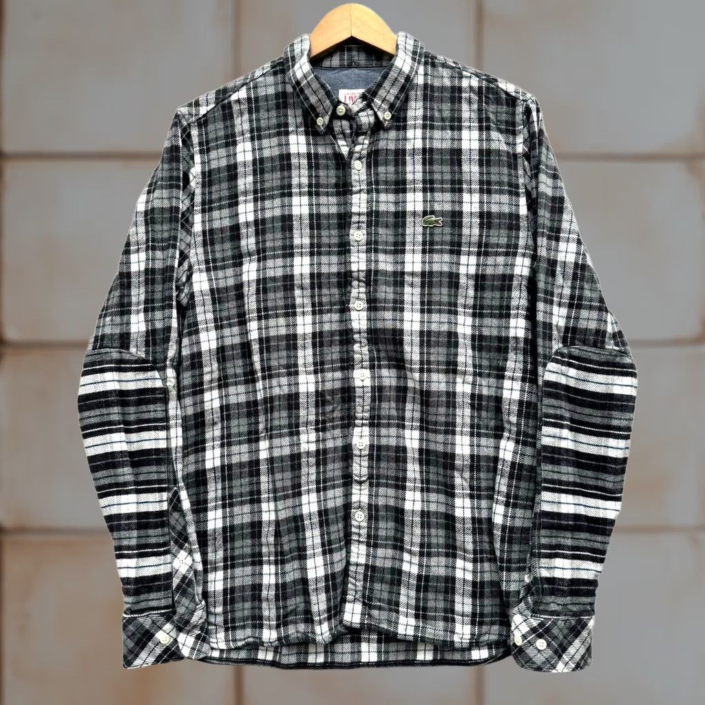 Lacoste Lacoste Live Men’s Plaid Flannel Button-Down Shirt Gray L 42 Large Button-Up Shirt Mens Regular Size Long Sleeve Block Plaid 90s Colorful Size US L / EU 52-54 / 3 - 1 Thumbnail