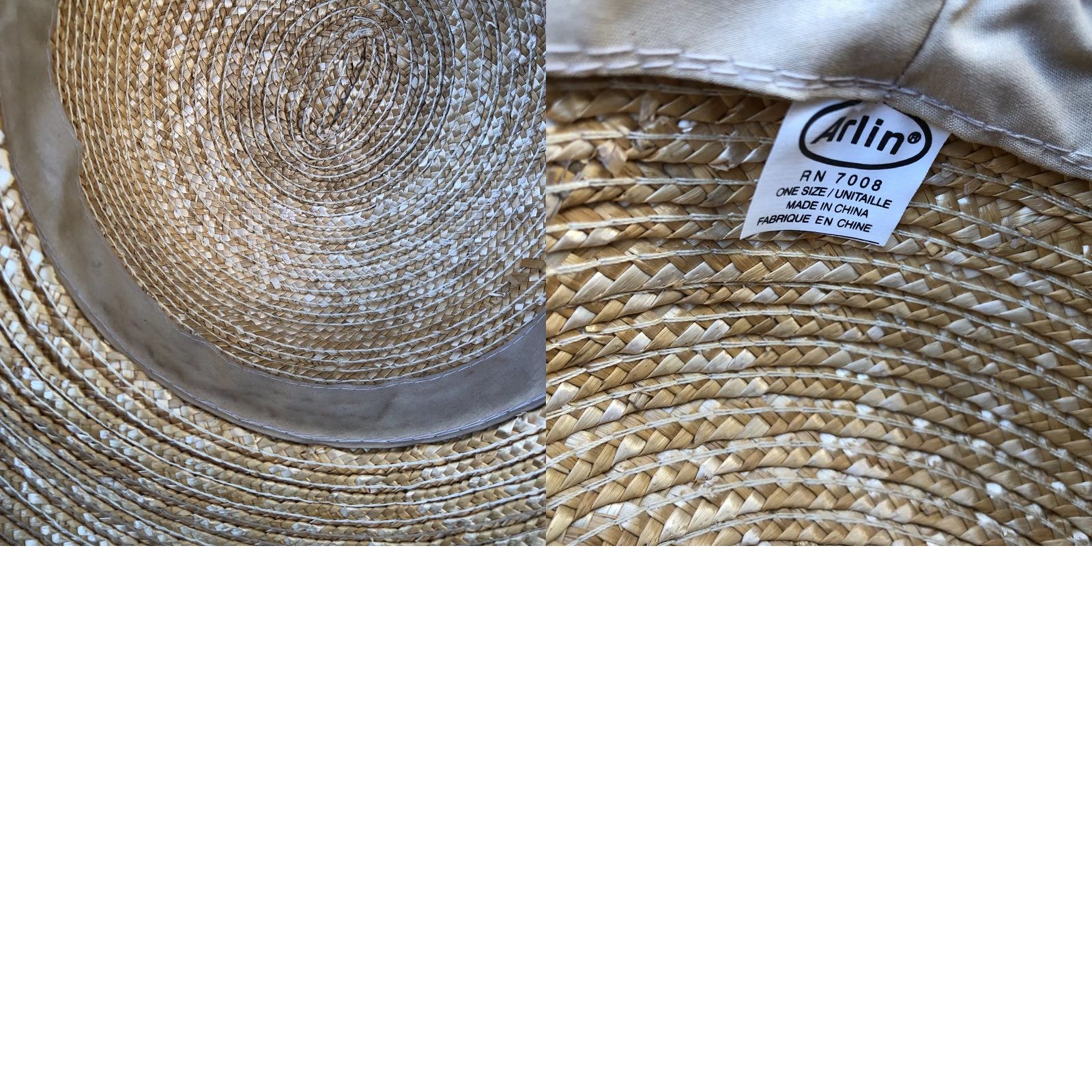 Vintage VINTAGE ARLIN Sun Hat Women's One Size 100% Straw Wide Brim Beige Bow Cap Size ONE SIZE - 8 Thumbnail