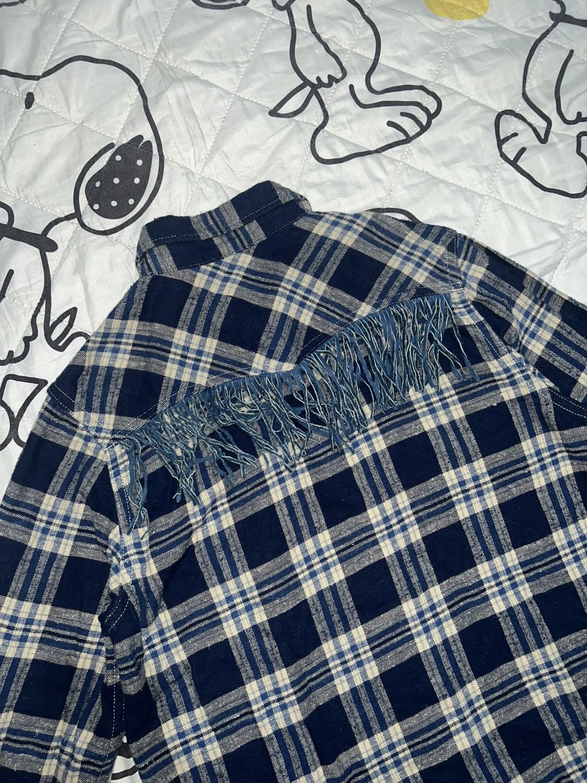 Tornado Mart 1990s Remi Relief - Yoke Leather Fringe Plaid Flannel Shirt Size US M / EU 48-50 / 2 - 1 Thumbnail