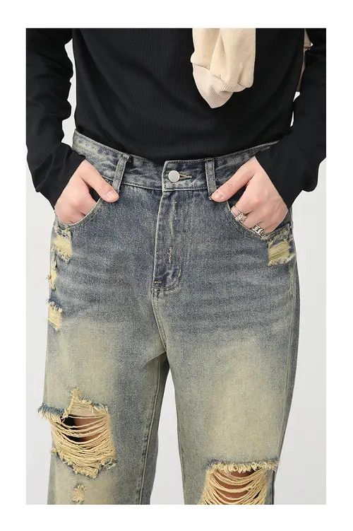 Handmade × Japanese Brand × Jean Vintage distressed washed ripped straight jeans Size US 32 / EU 48 - 4 Thumbnail