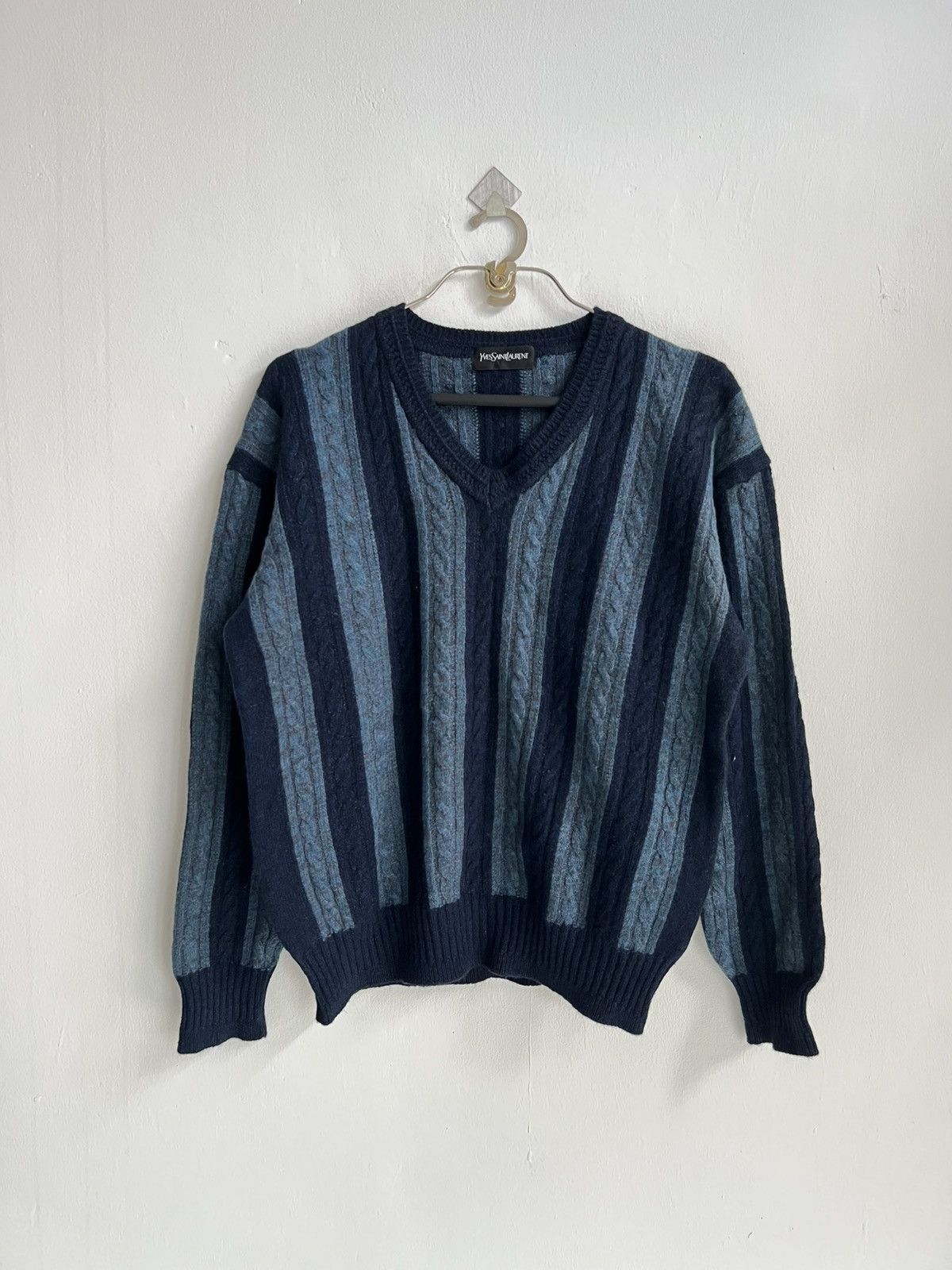 Aran Isles Knitwear × Coogi × Yves Saint Laurent Vintage Yves Saint Lauren YSL 3D Cable Knitwear Sweater Size US M / EU 48-50 / 2 - 1 Thumbnail