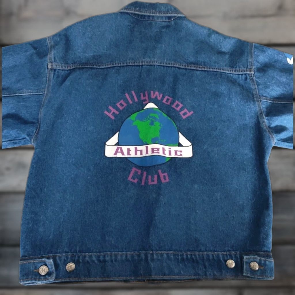 Vintage VINTAGE Hollywood Athletic Club Denim Jacket Mens Size L Blue 80s 90s Sunset Boulevard Embroidered Size US 33 - 1 Thumbnail