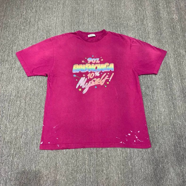 Balenciaga Pink water-wash distressed ink short-sleeve